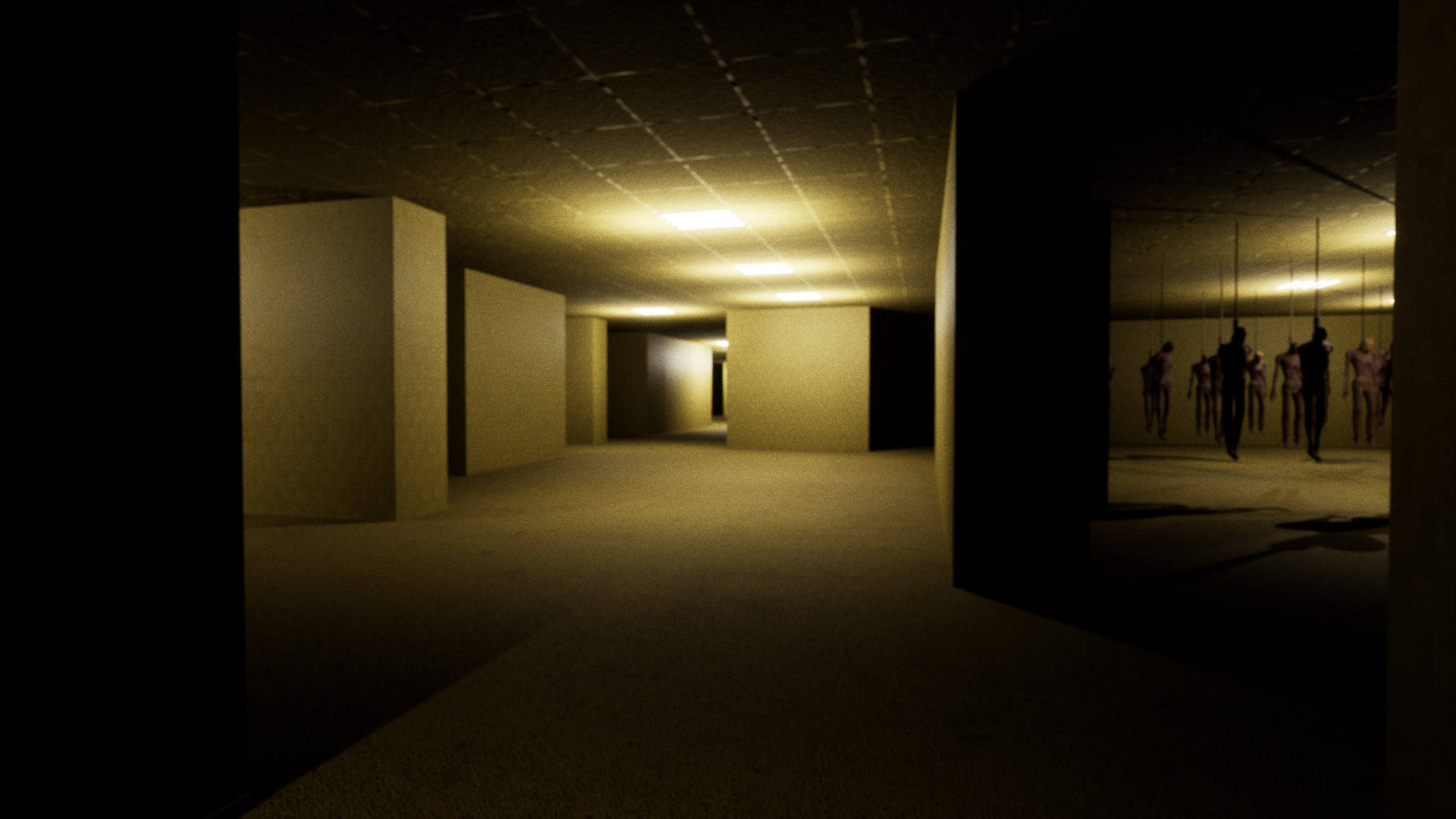 A Dark Hallway With A Light Shining Through It Background