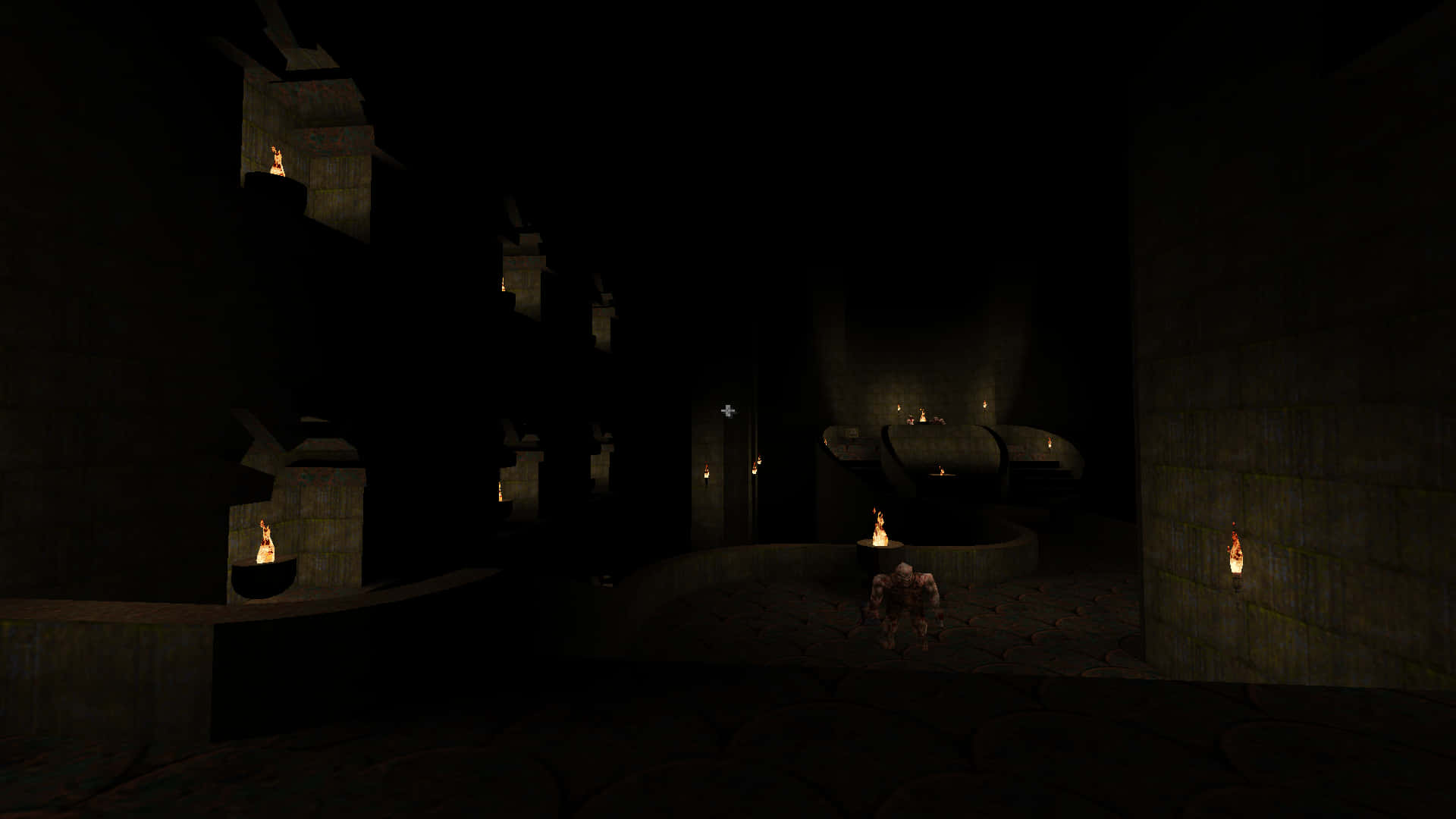 A Dark Hallway With A Man In It Background