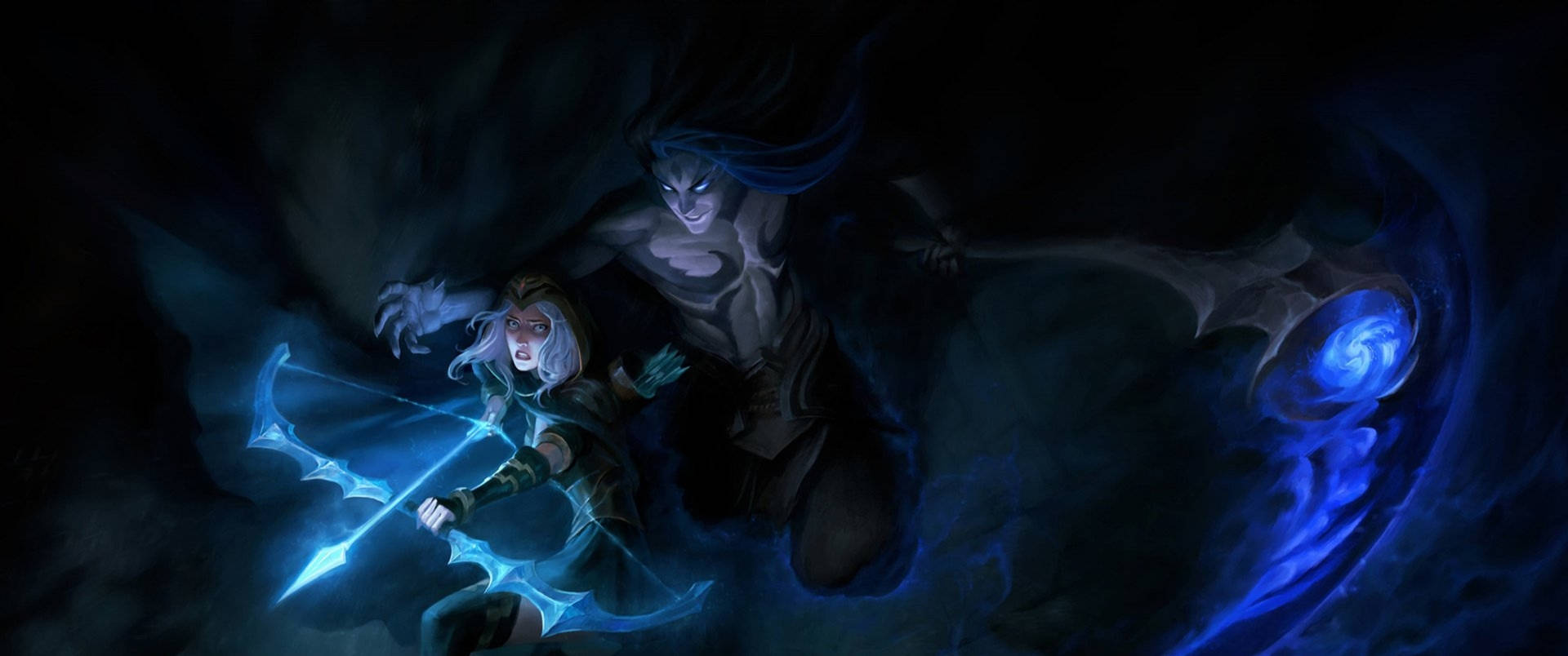 A Dark Image Of Two People Holding A Sword Background