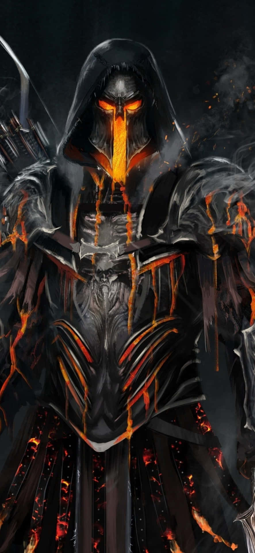 A Dark Knight With A Sword And Flames Background