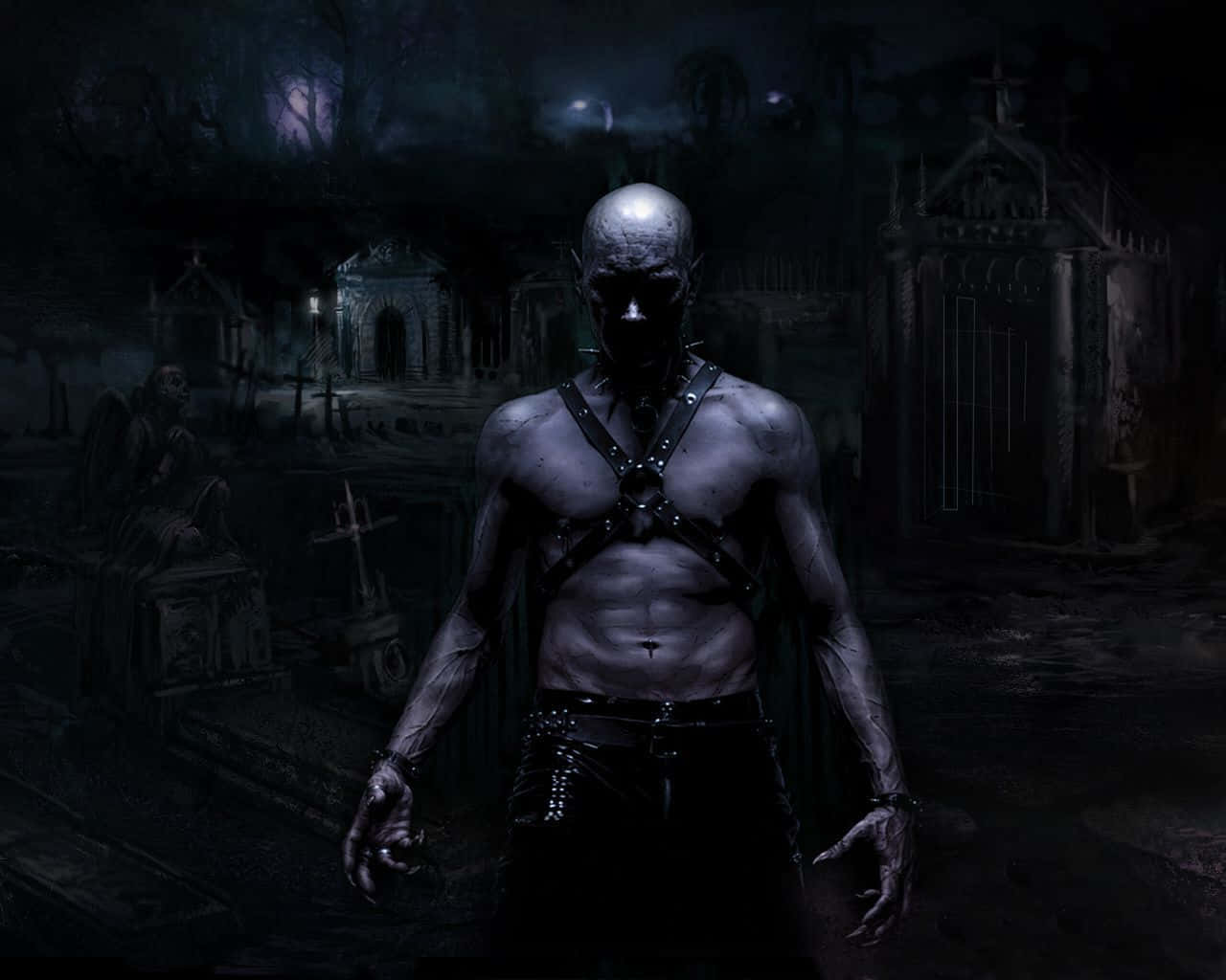 A Dark Man Standing In A Cemetery Background