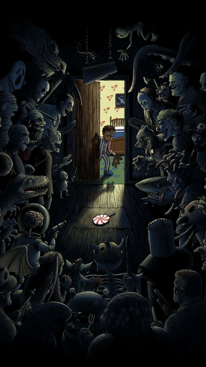 A Dark Room With Many People In It Background