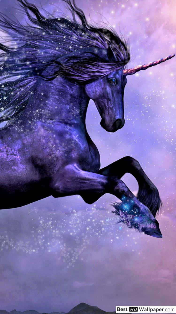 A Dazzling Purple Unicorn Surrounded By Magical Stars Background