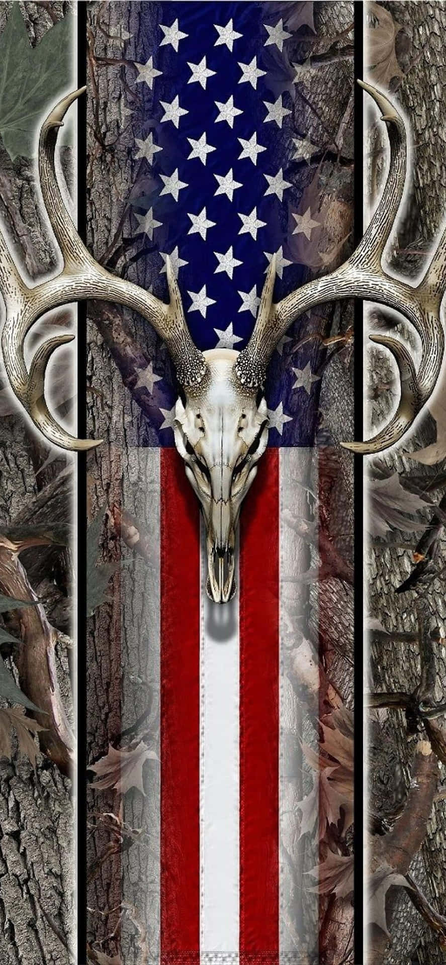 A Deer Skull With An American Flag On It Background