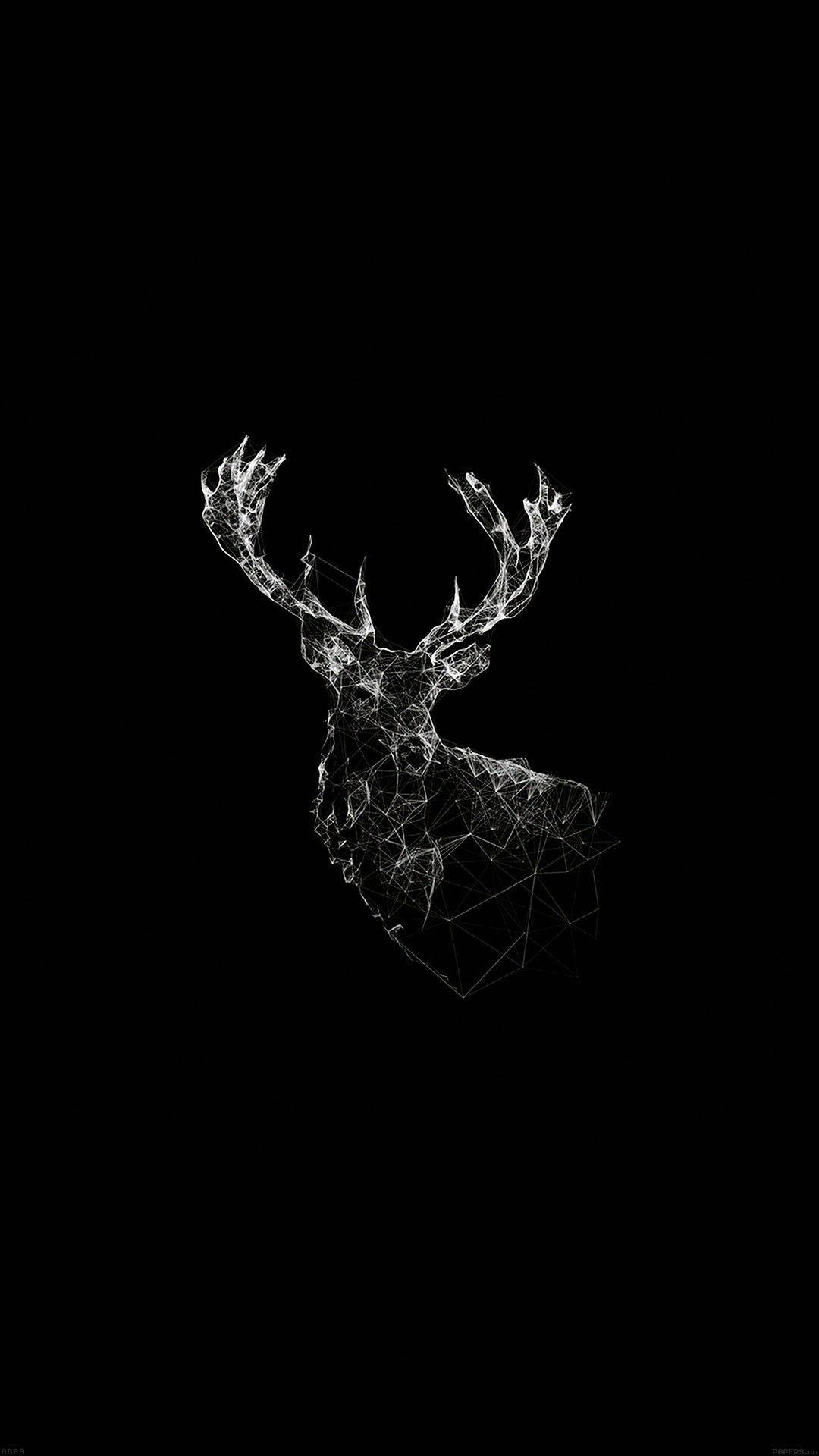 A Deer With Horns On A Black Background Background