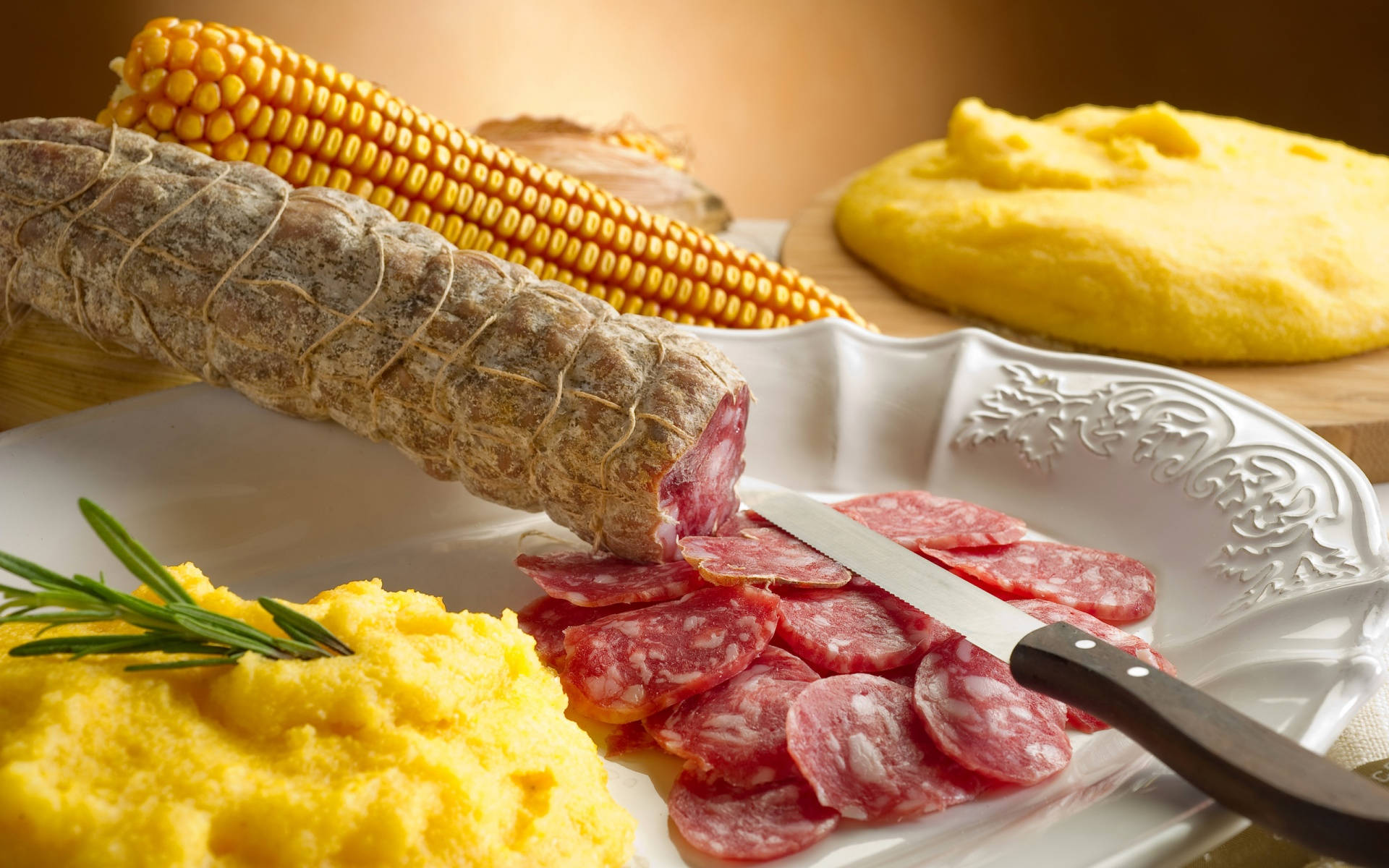 A Delectable Dish Of Salami And Polenta