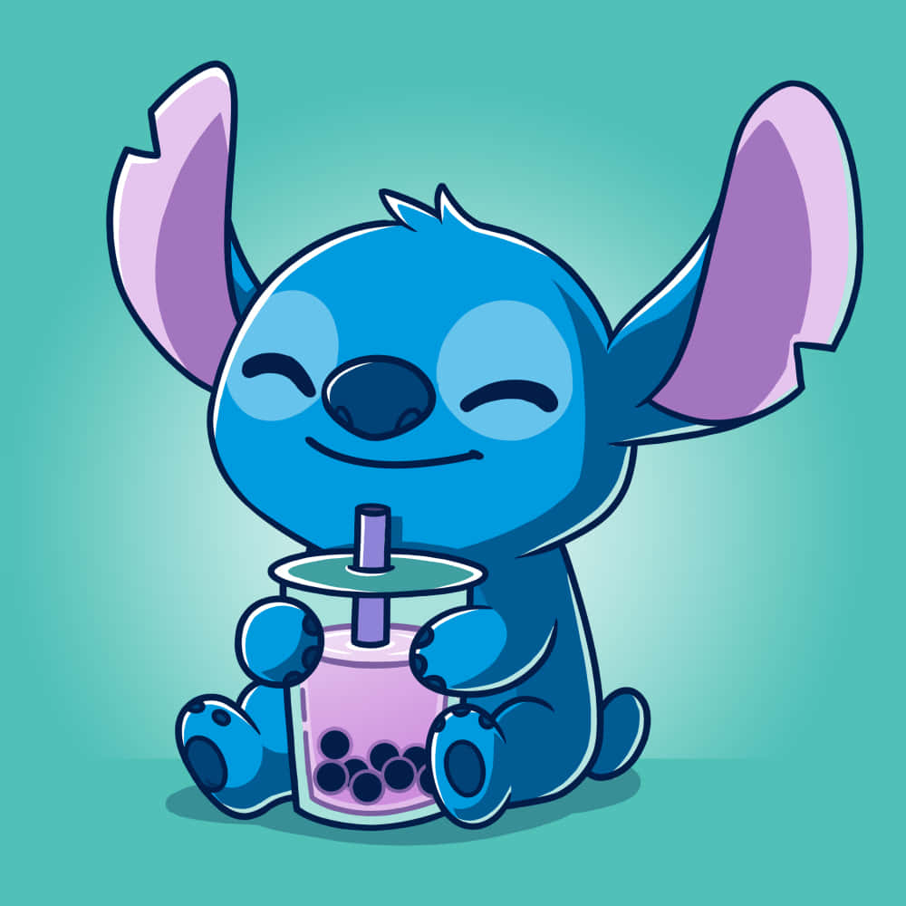A Delightful Celebration Of Friendship - Cute Boba Tea And Baby Stitch Background