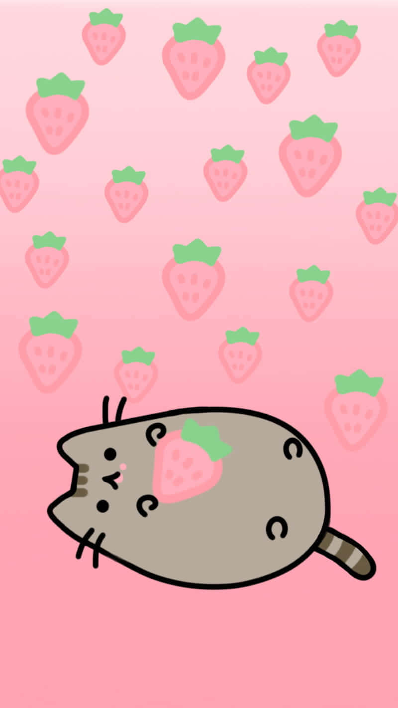 A Delightful Image Of Popular Cartoon Character, Pusheen, Wrapped In Happiness And Cute Elements. Background