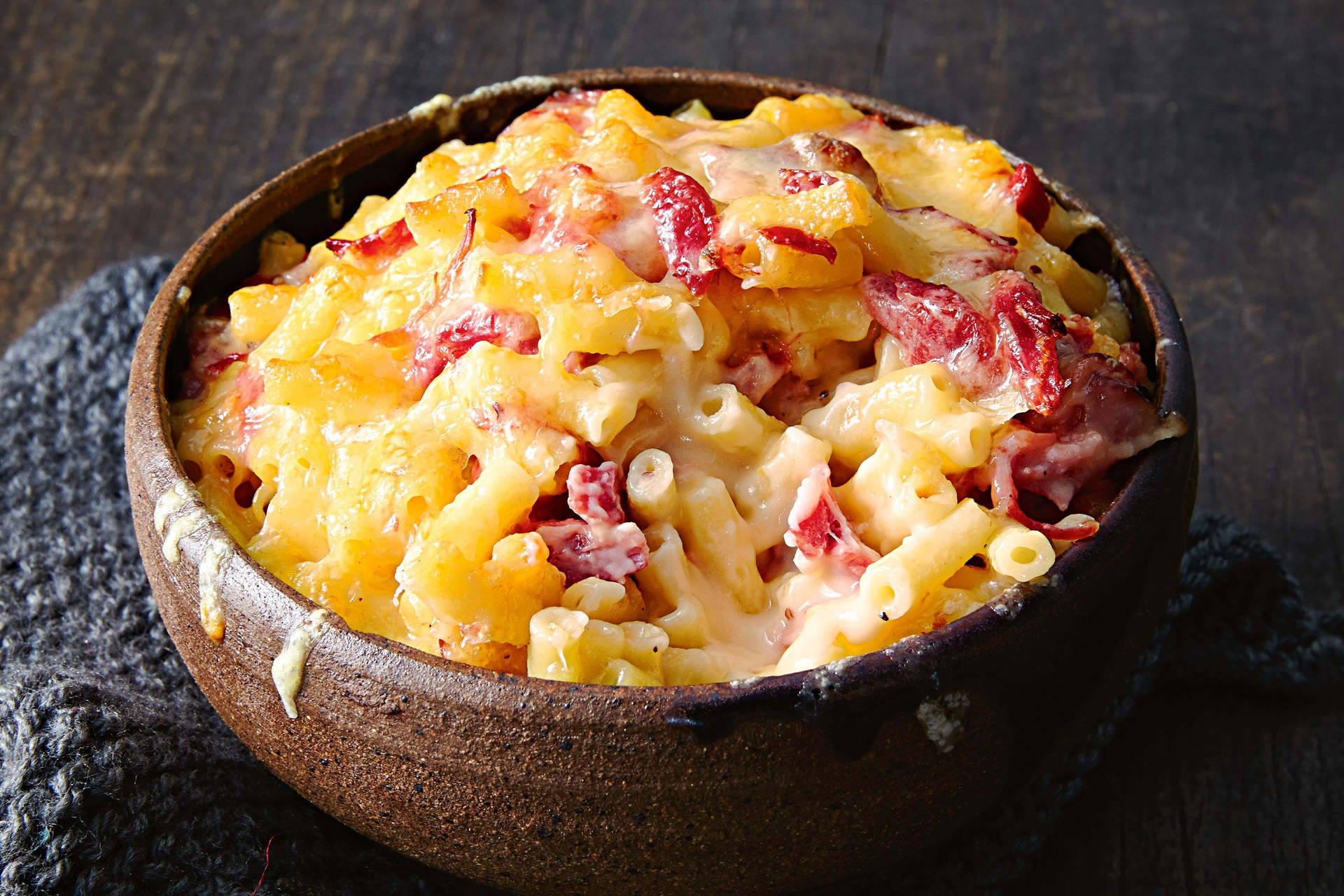 A Delightful Plate Of Mac And Cheese With Salami