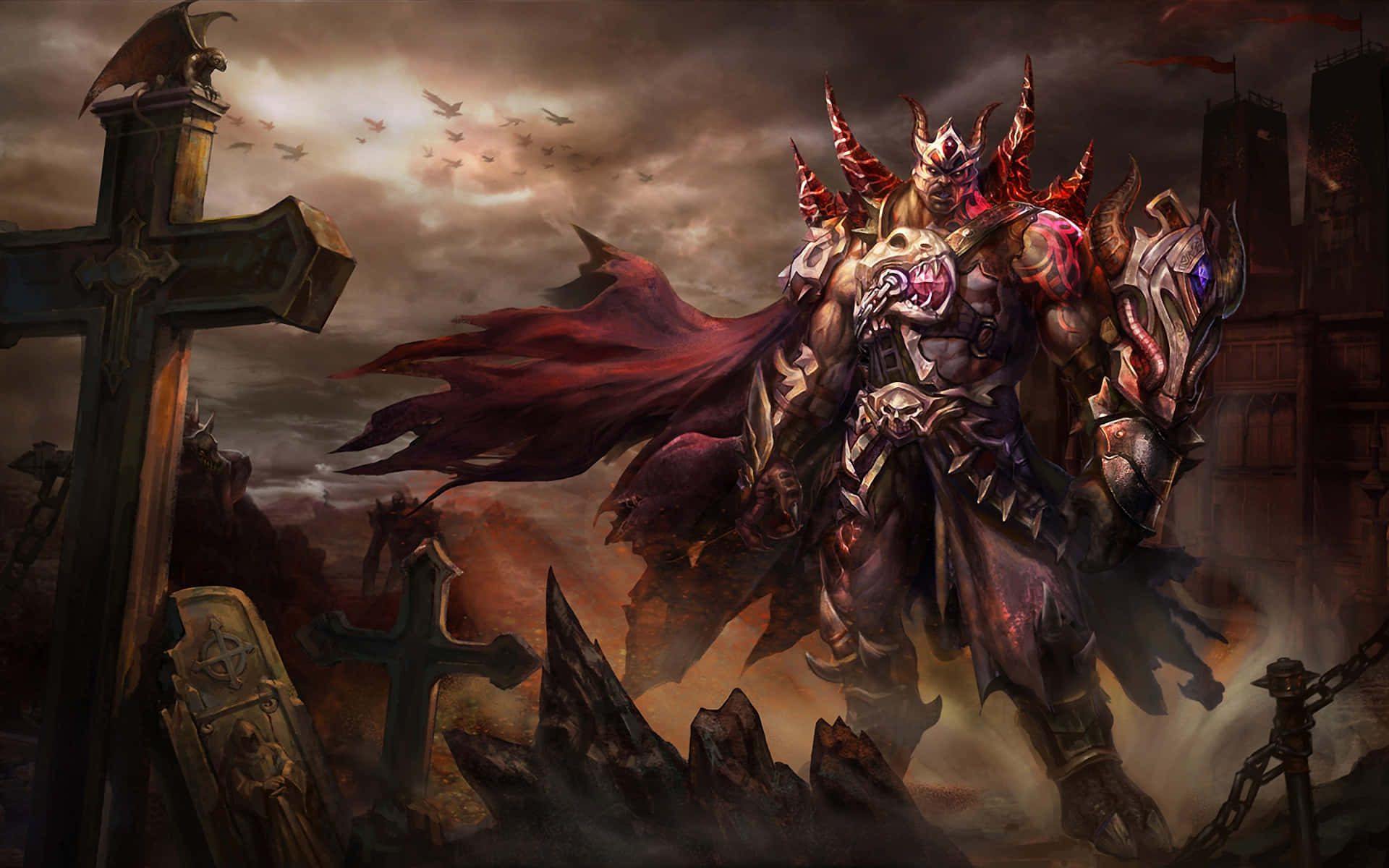 A Demon Standing In A Cemetery With A Cross Background