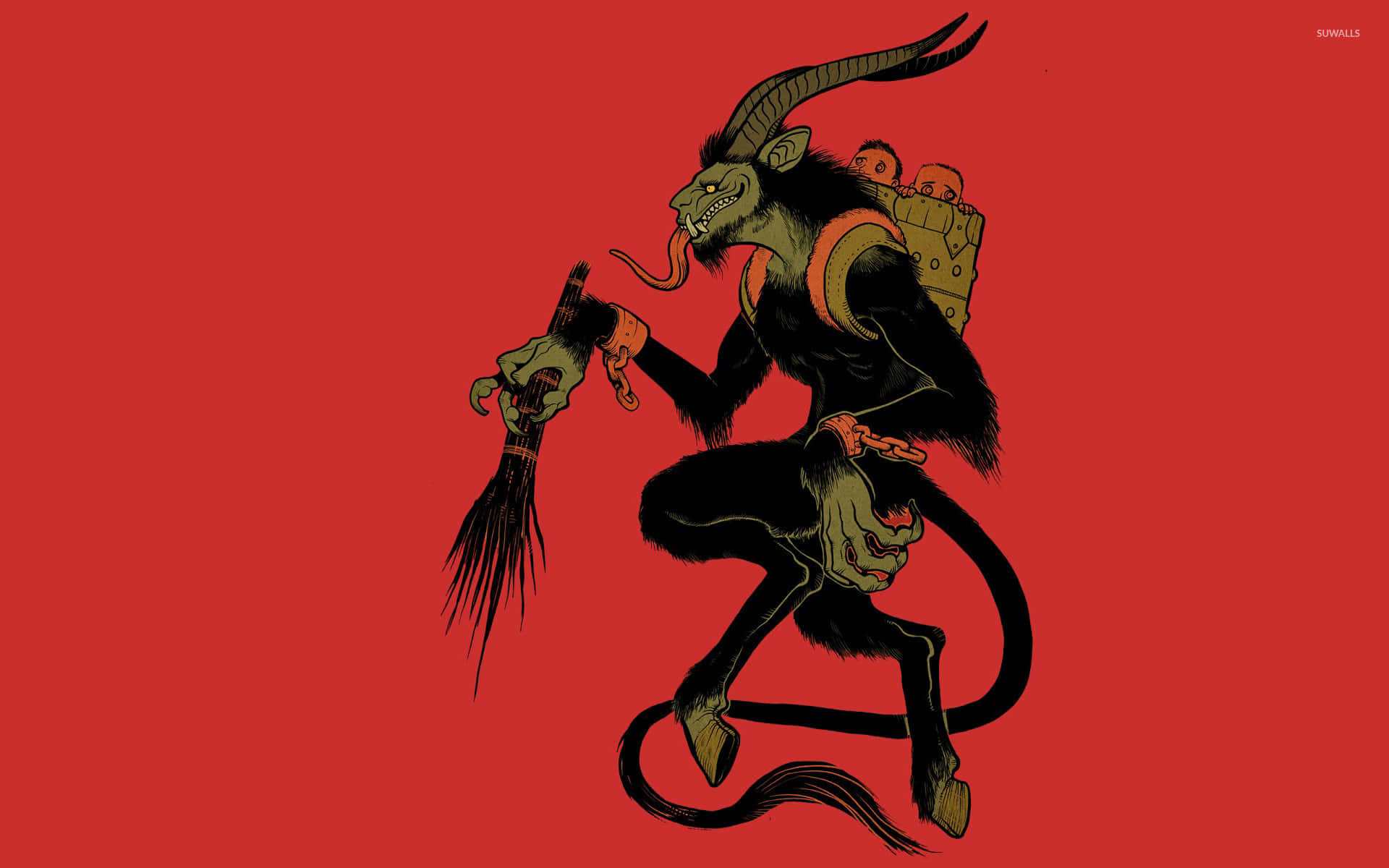 A Demon With A Broom And A Horn Background