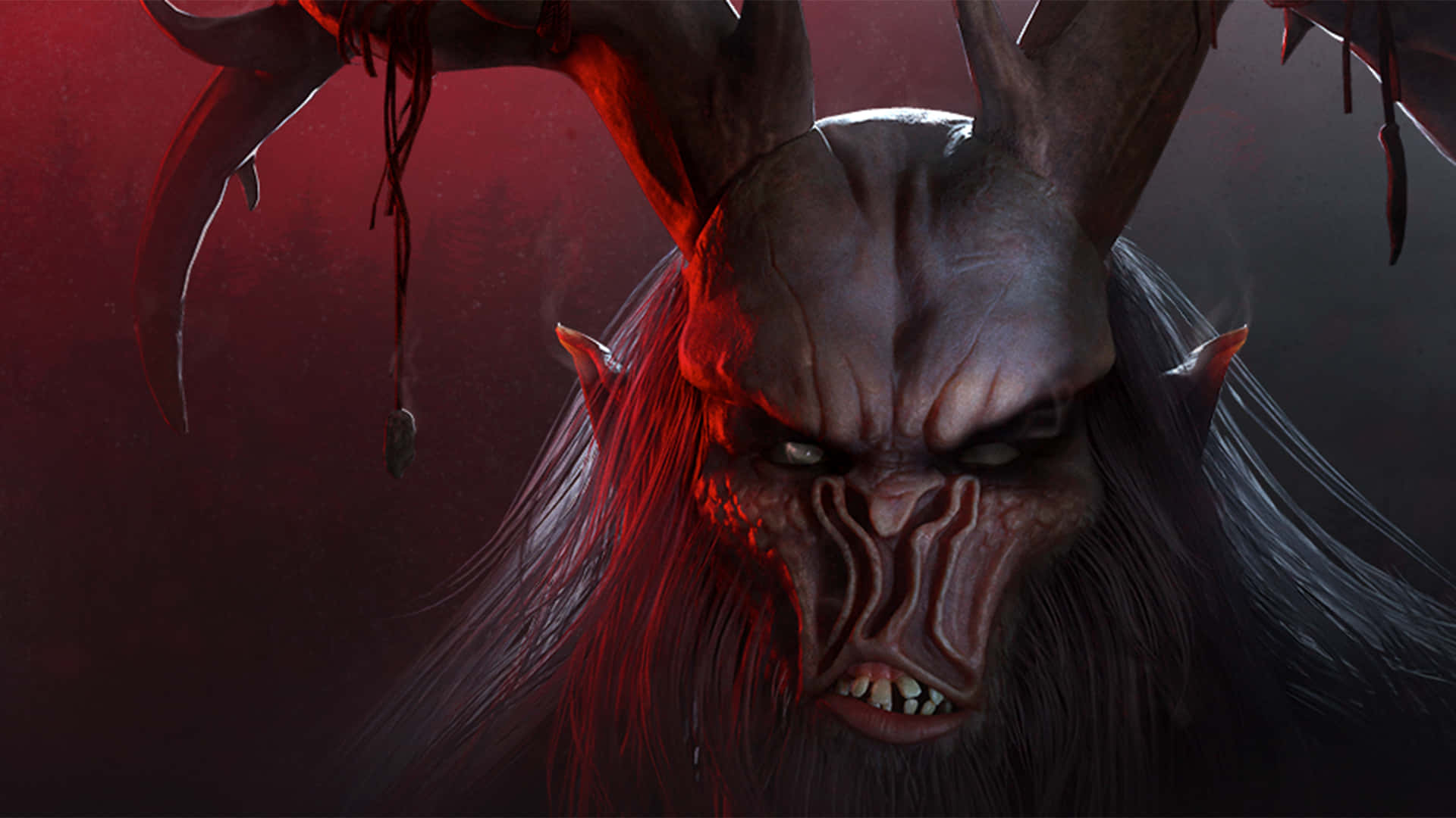 A Demon With Horns And Blood On His Head Background