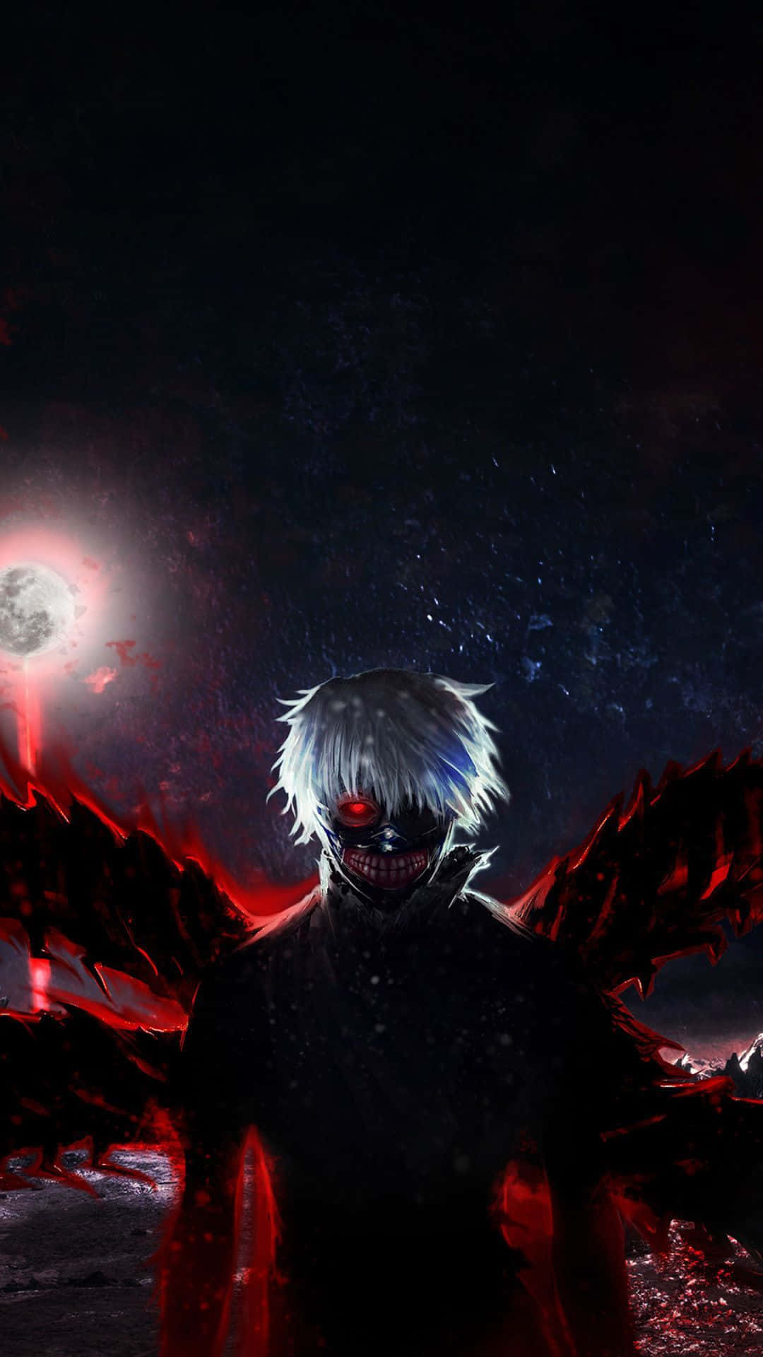 A Demon With Red Eyes And A Red Moon Background