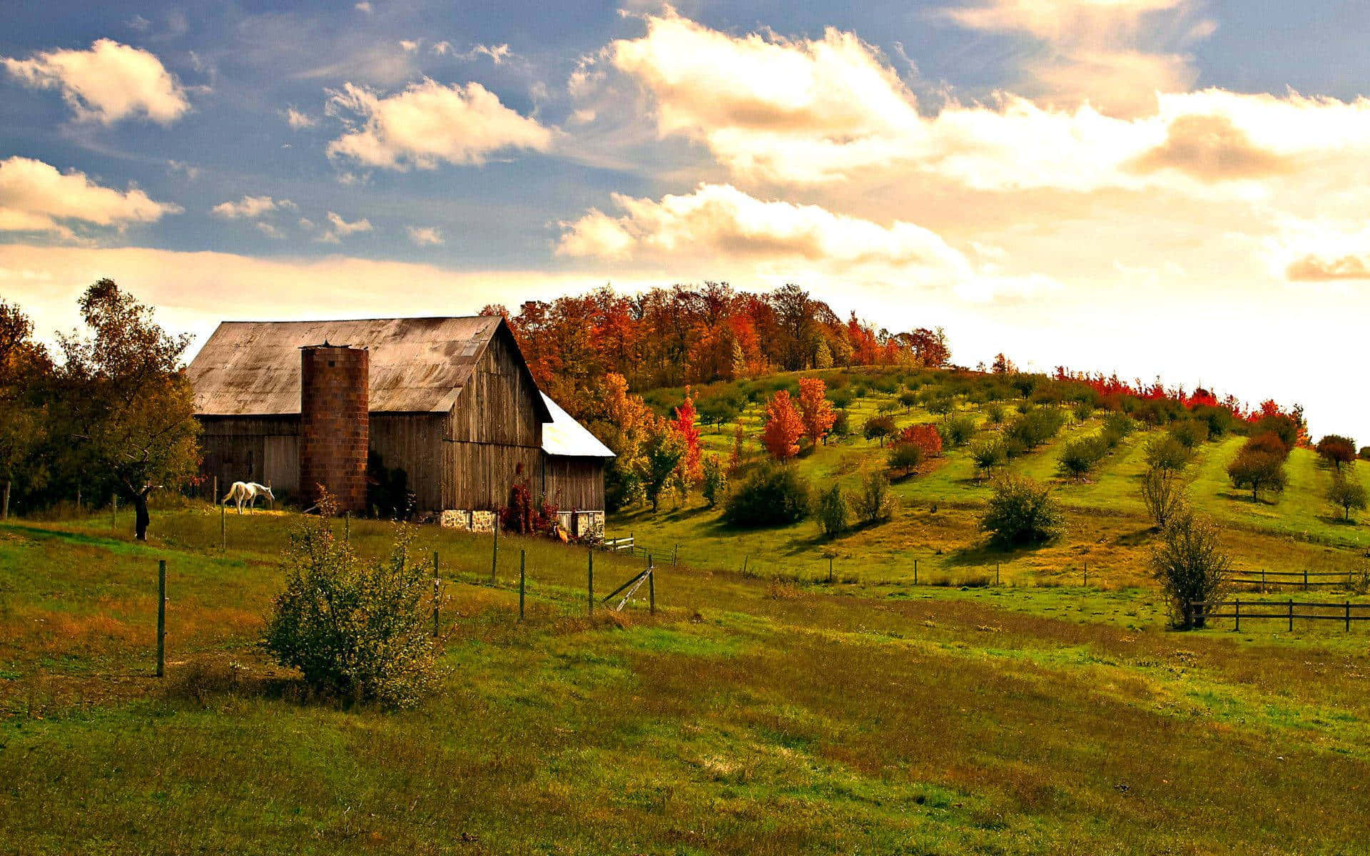 A Desktop View Of A Traditional Farmhouse Background