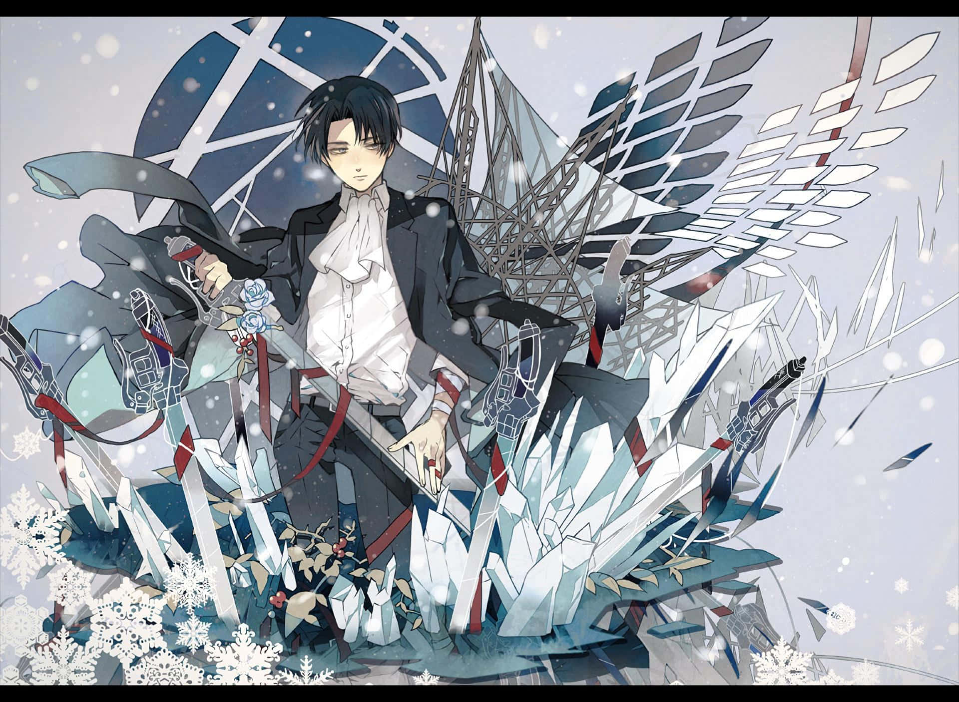 A Desktop Wallpaper Featuring Shingeki No Kyojin's Levi Ackerman Background