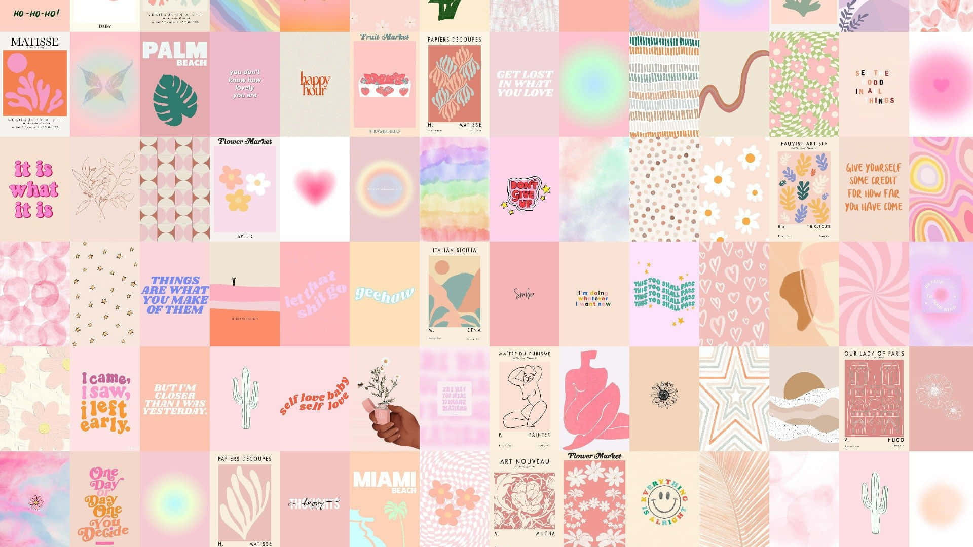 A Desktop Wallpaper With A Pastel Pink Collage Background