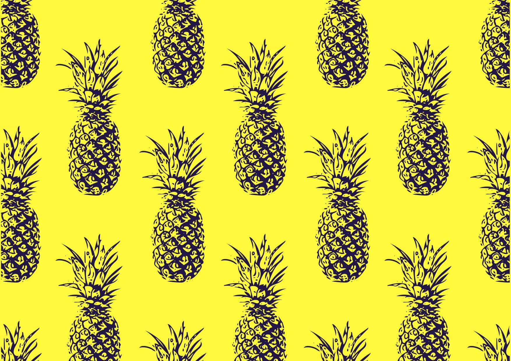 A Desktop With A Beautiful Pineapple Wallpaper For An Energizing Working Space Background