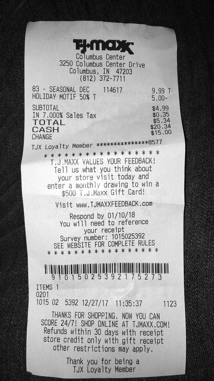 A Detailed Tj Maxx Receipt