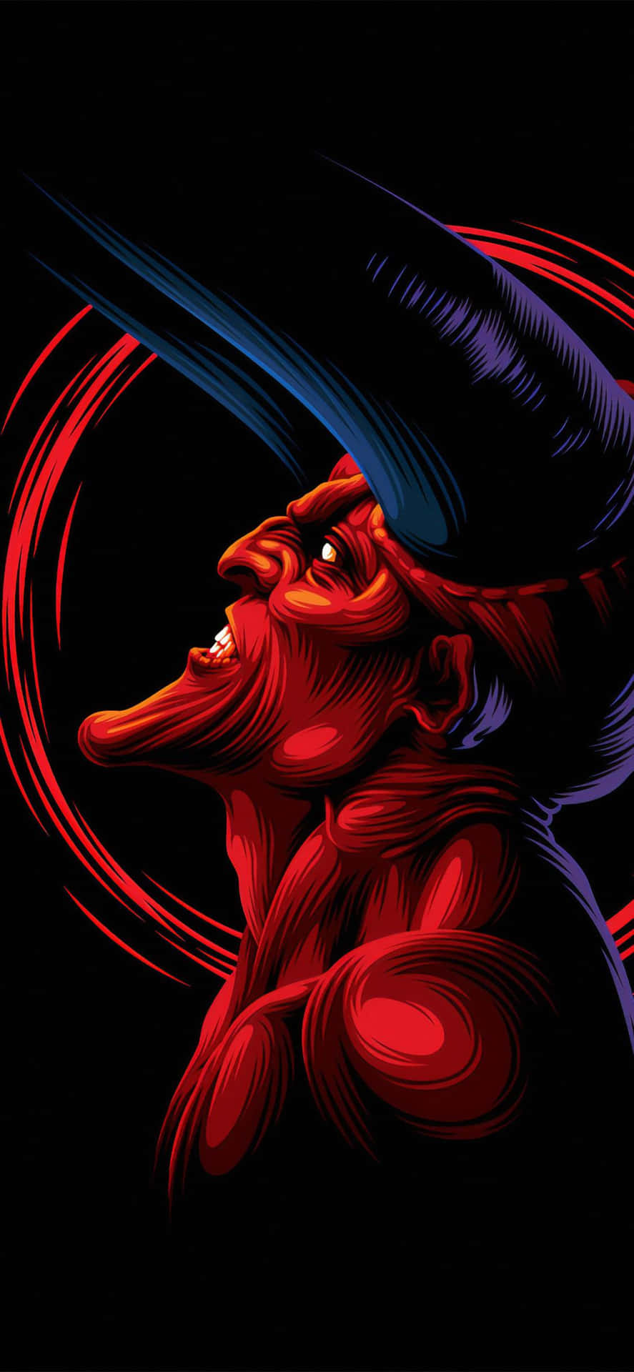 A Devil With A Red Head And A Black Background Background