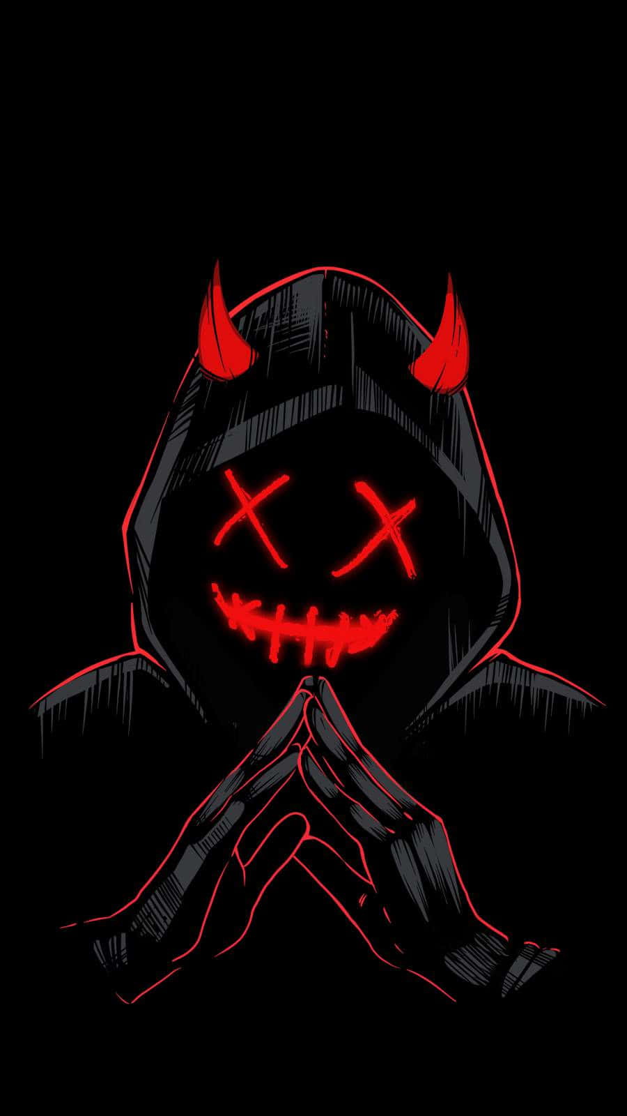 A Devil With Red Eyes And Horns On His Face Background