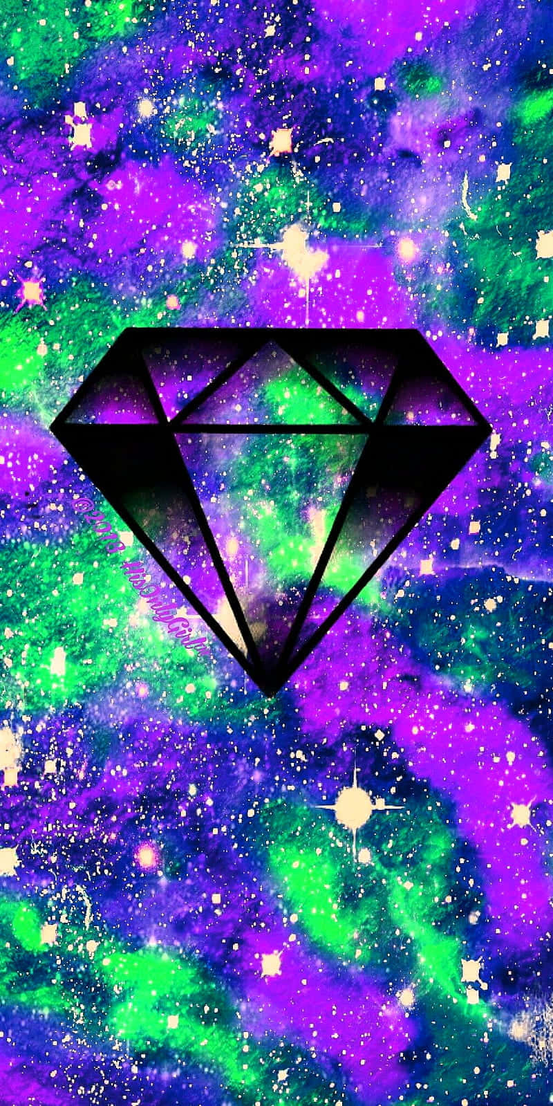 A Diamond In A Purple And Green Galaxy Background