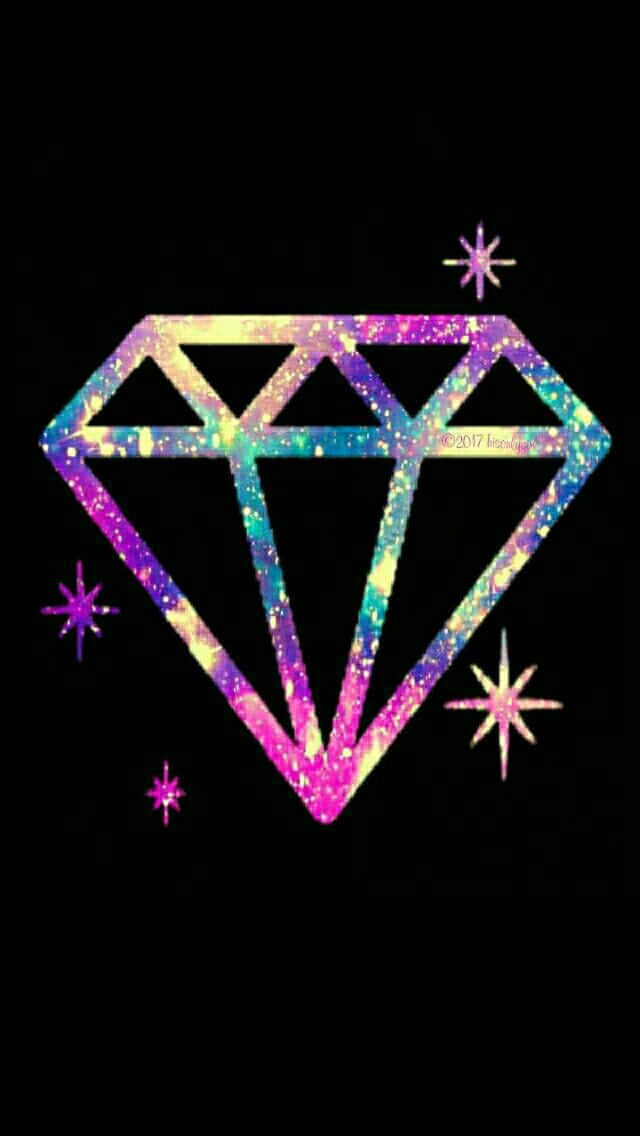 A Diamond With Glitter And Stars On A Black Background Background