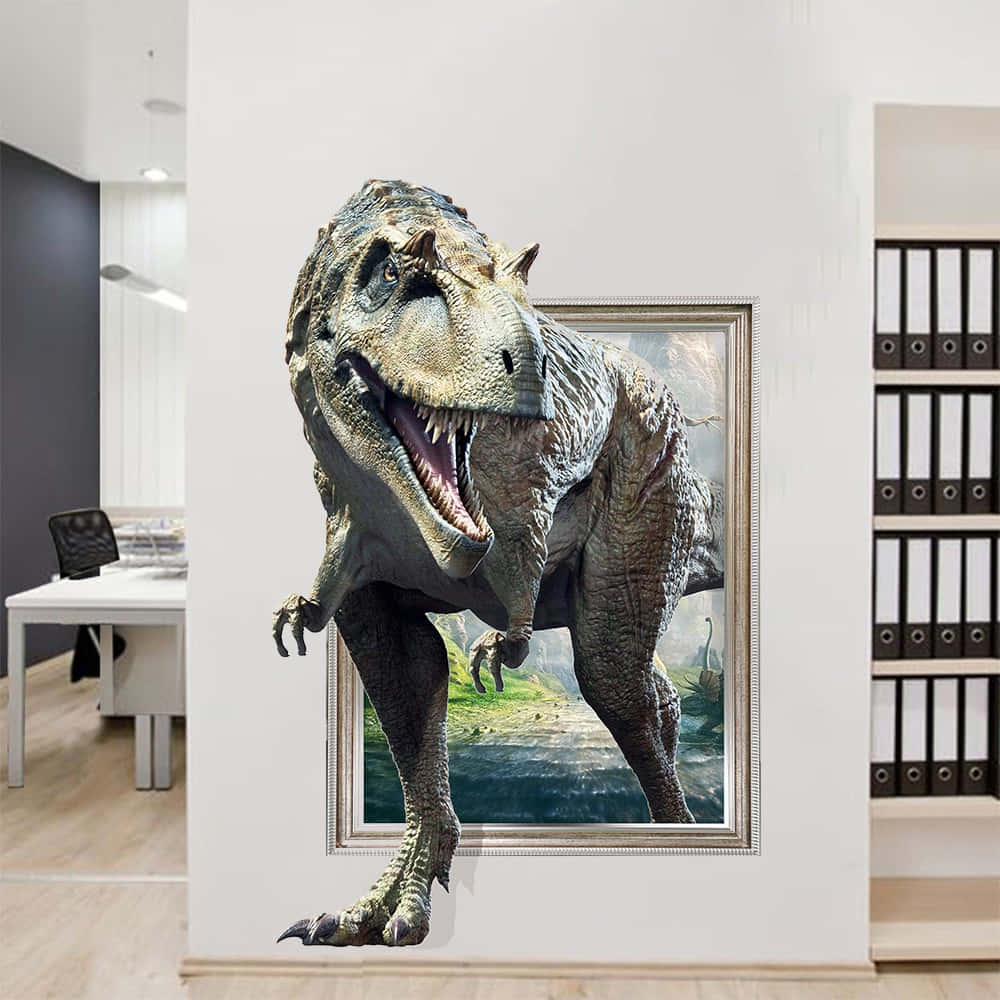 A Dinosaur Wall Sticker In An Office Background