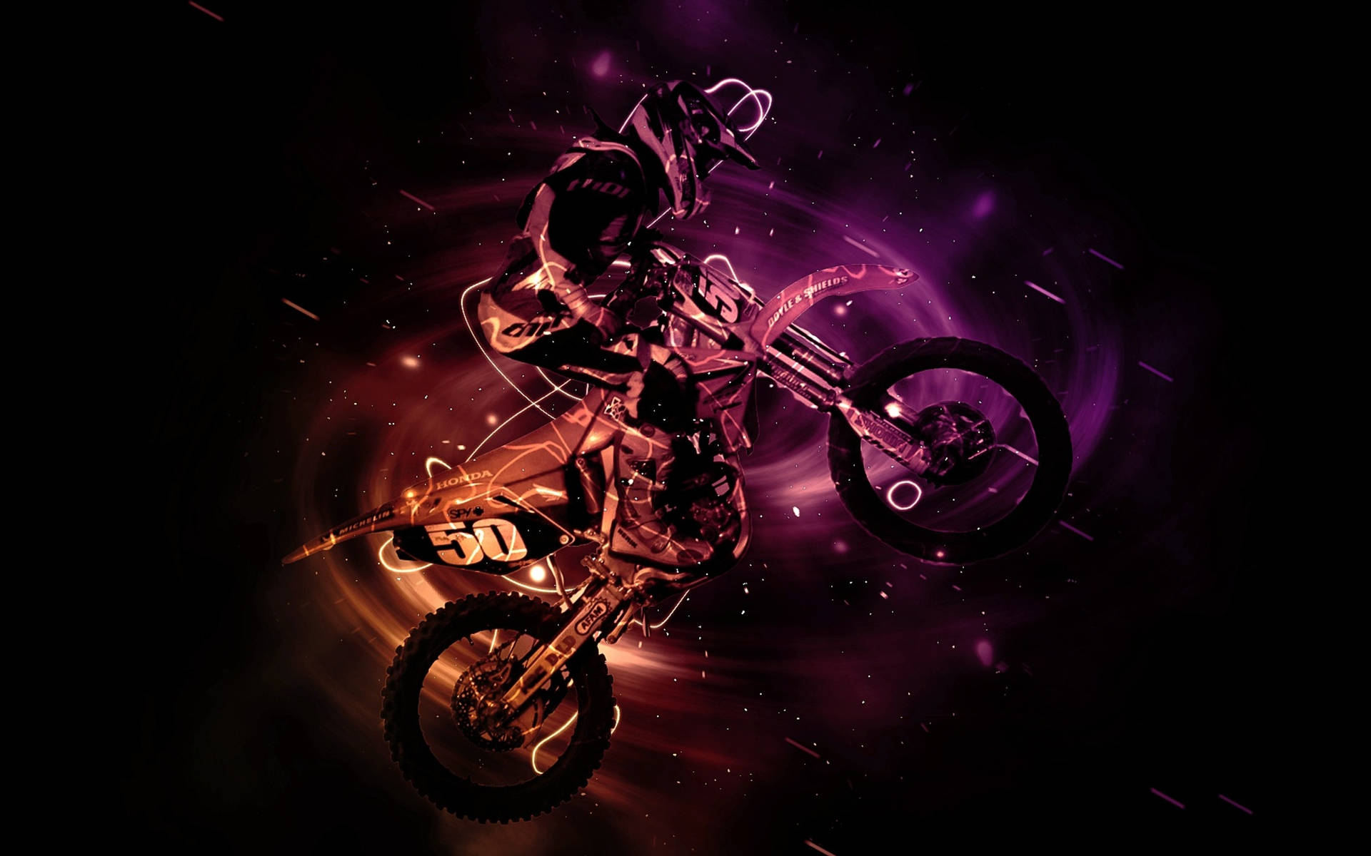 A Dirt Bike Rider Is Flying Through The Air Background