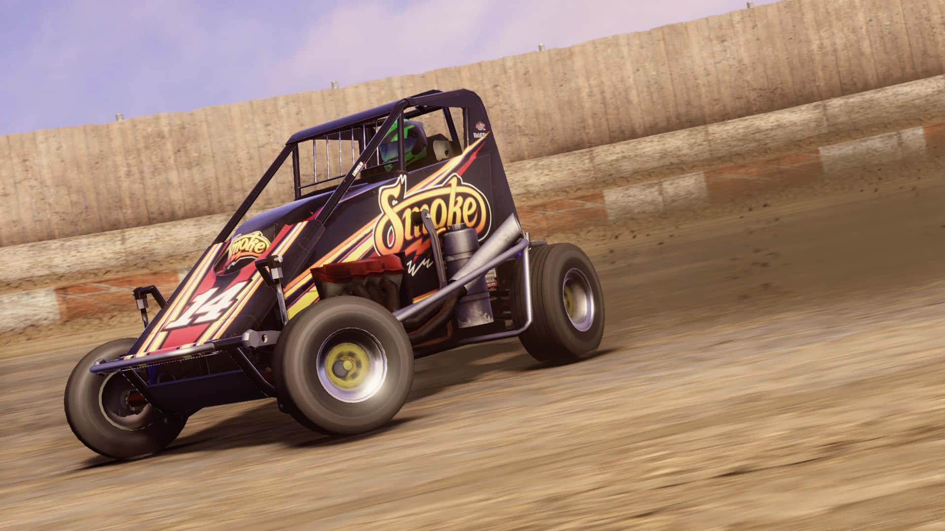 A Dirt Track Race Car Driving On A Dirt Track Background