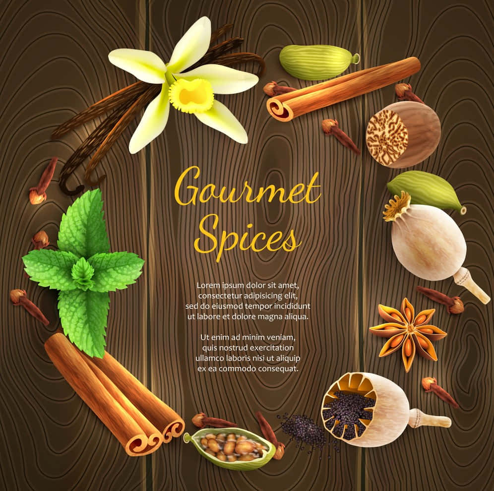 A Diversity Of Seasonings: Gourmet Spices In Wood Background