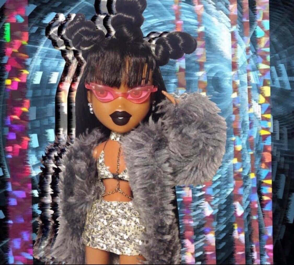 A Doll With A Fur Coat And Sunglasses Background
