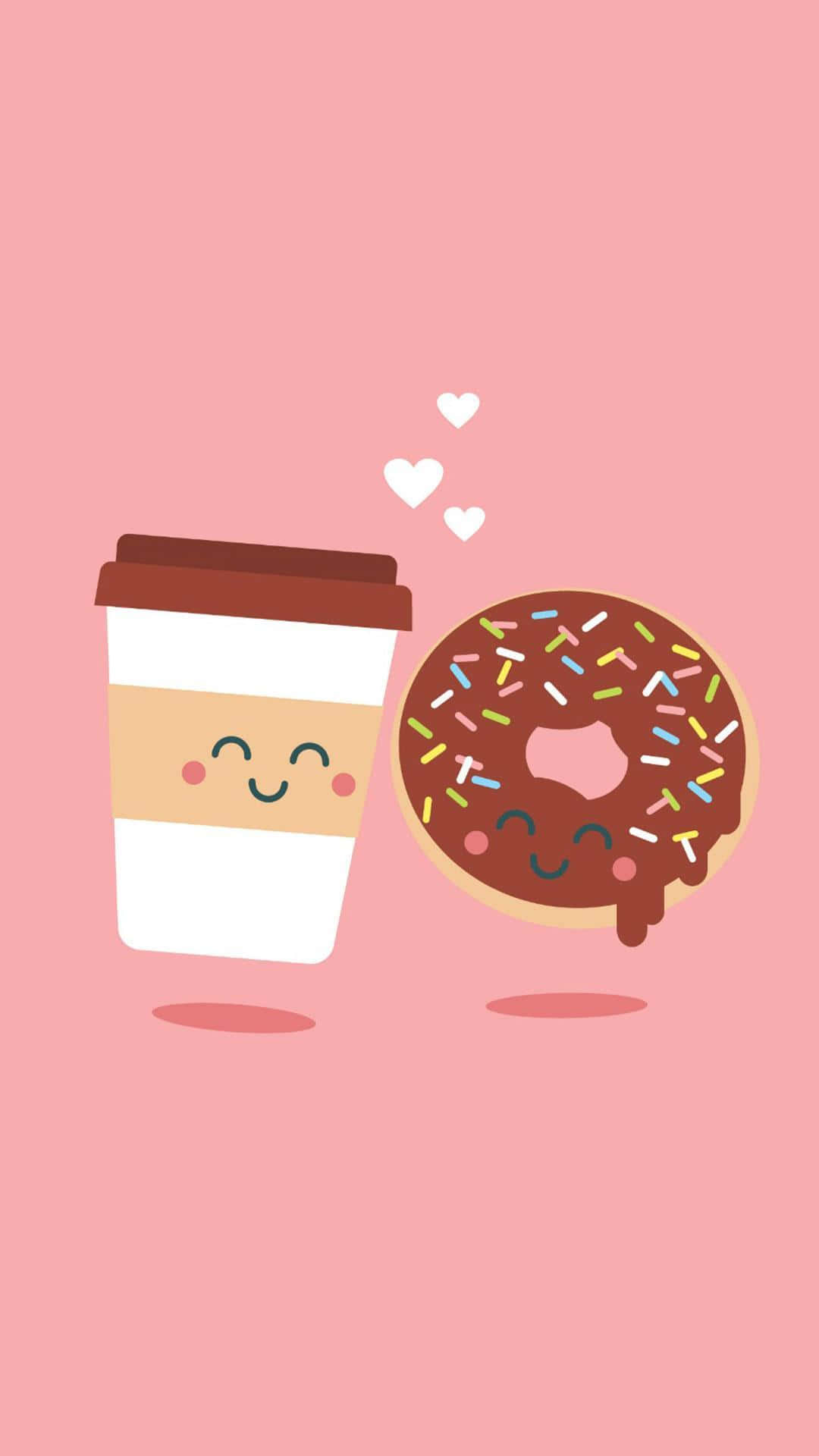 A Donut And A Cup Of Coffee With Hearts On Them