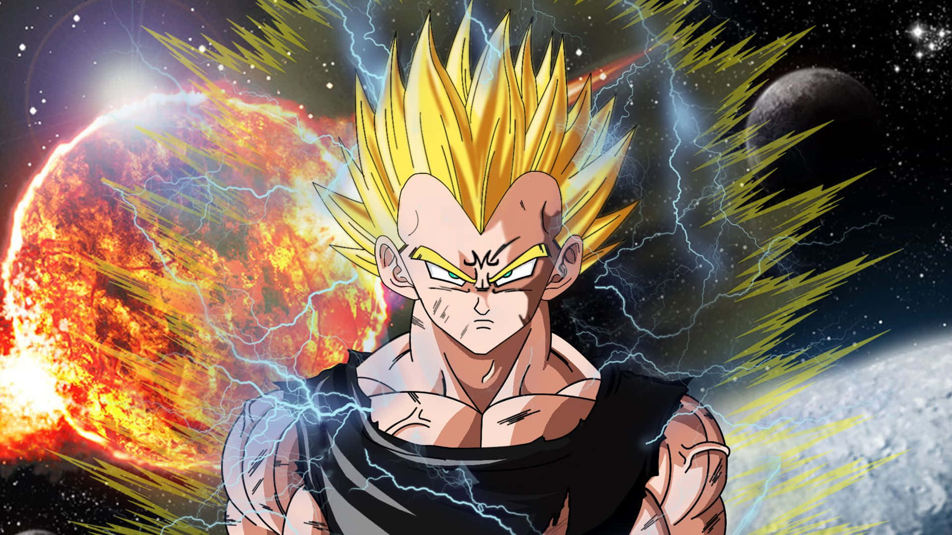 A Dragon Ball Z Wallpaper With A Lightning Bolt Background