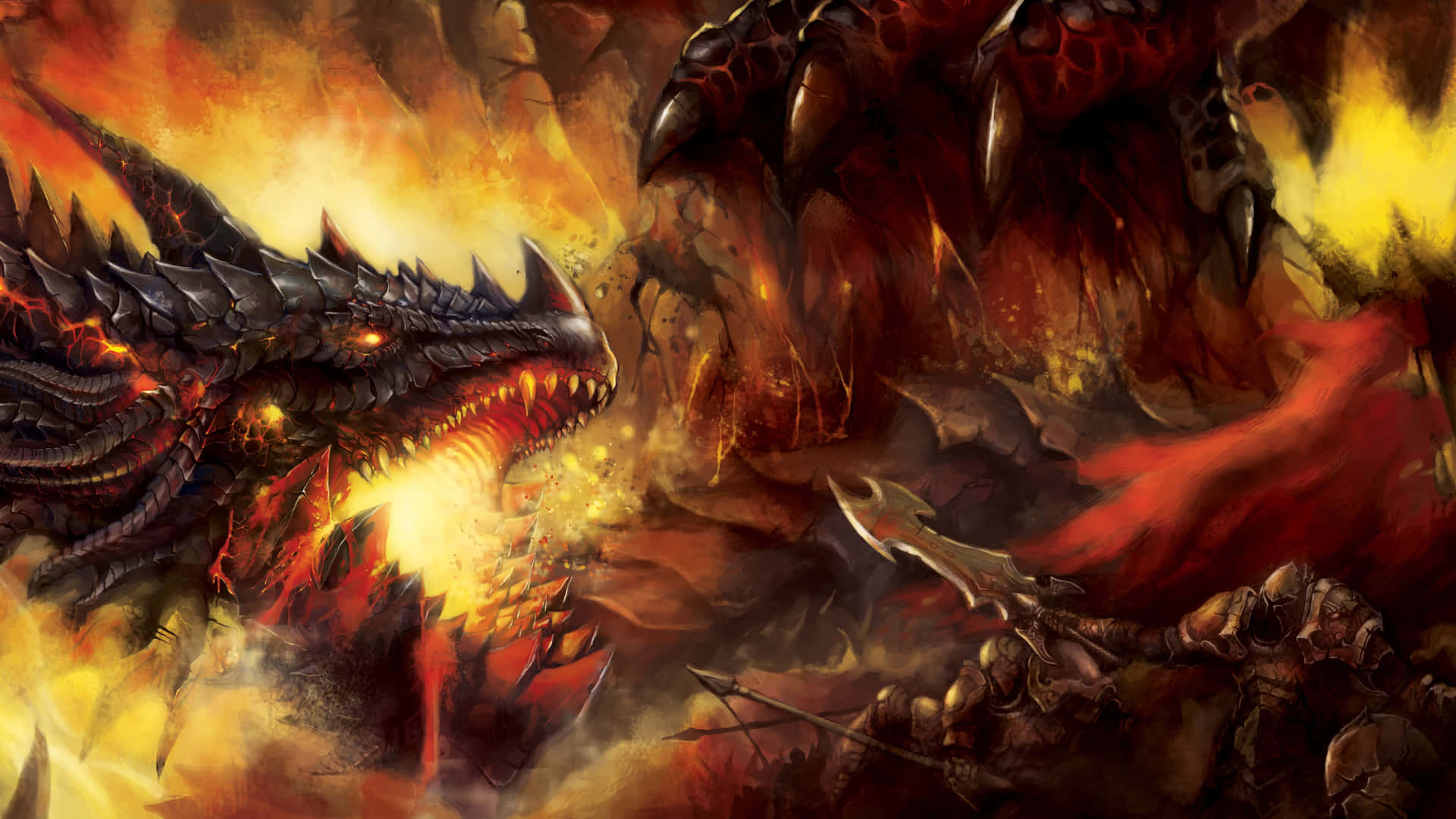 A Dragon Is Attacking A Group Of People Background