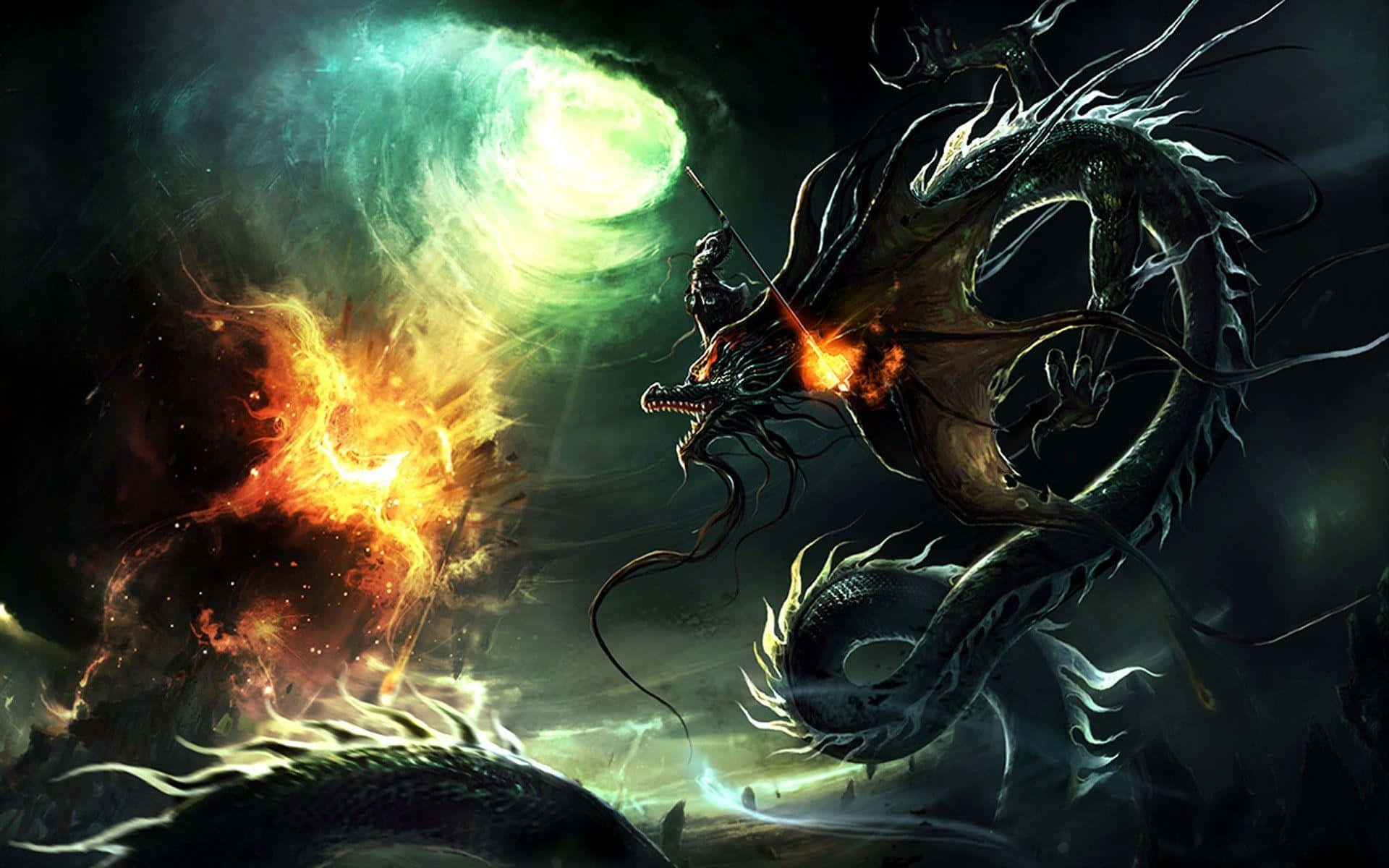 A Dragon Is Fighting A Fire Dragon Background