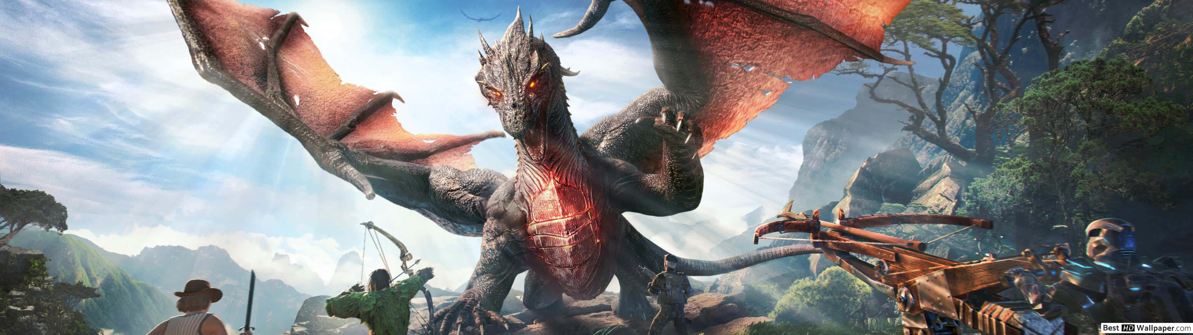 A Dragon Is Flying Over A Forest Background