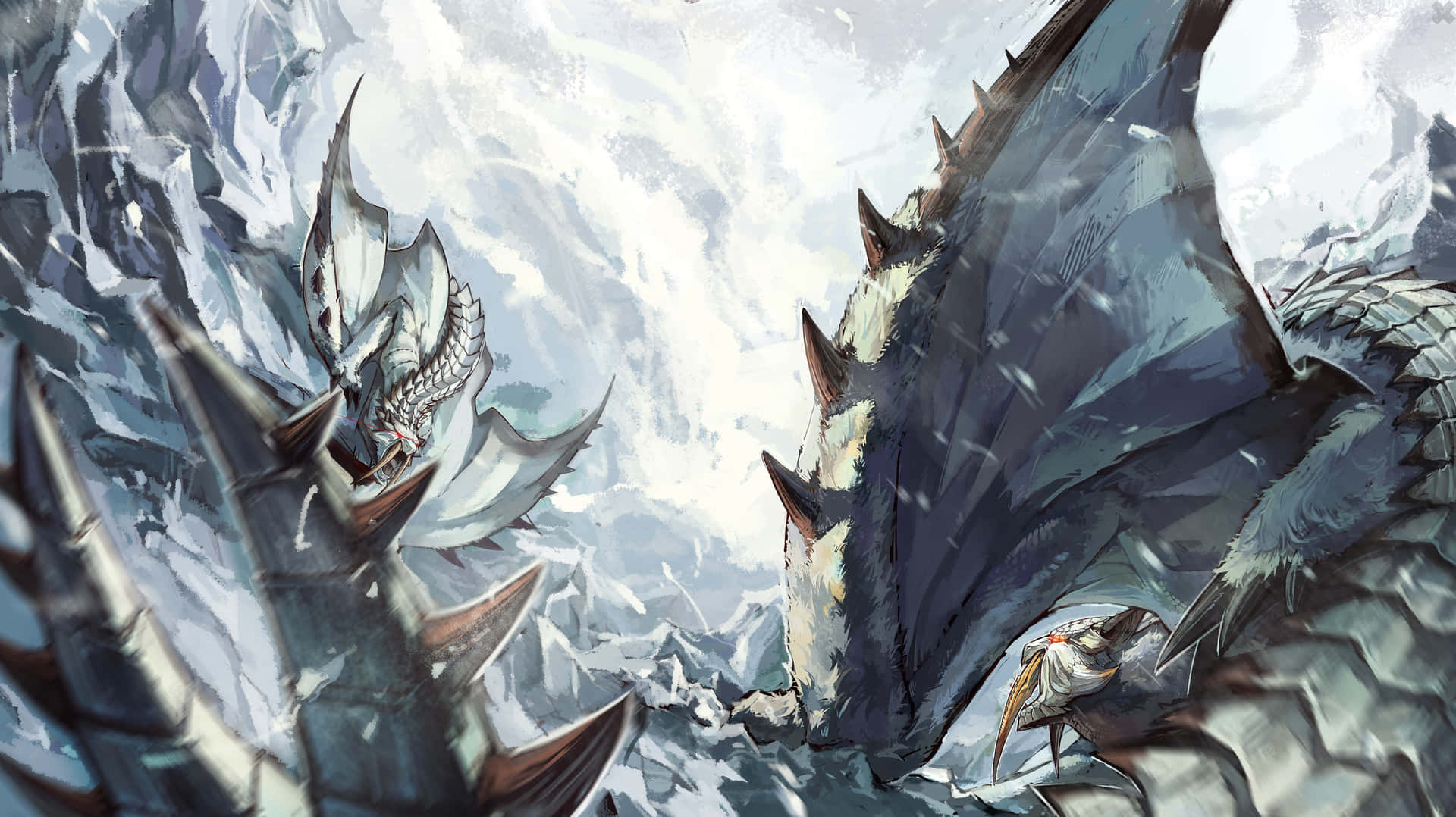 A Dragon Is Flying Through The Snow Background