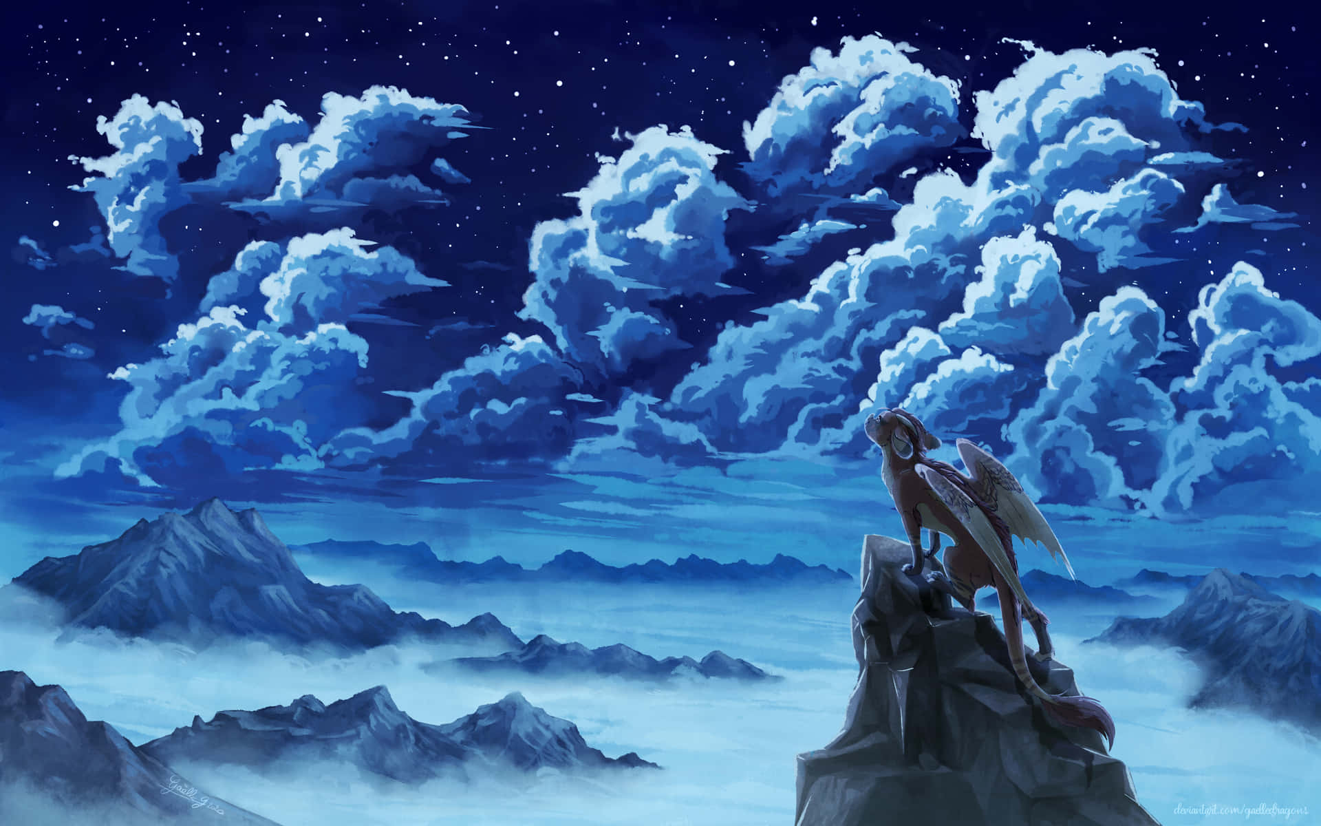 A Dragon On A Mountain Top With Clouds In The Sky Background