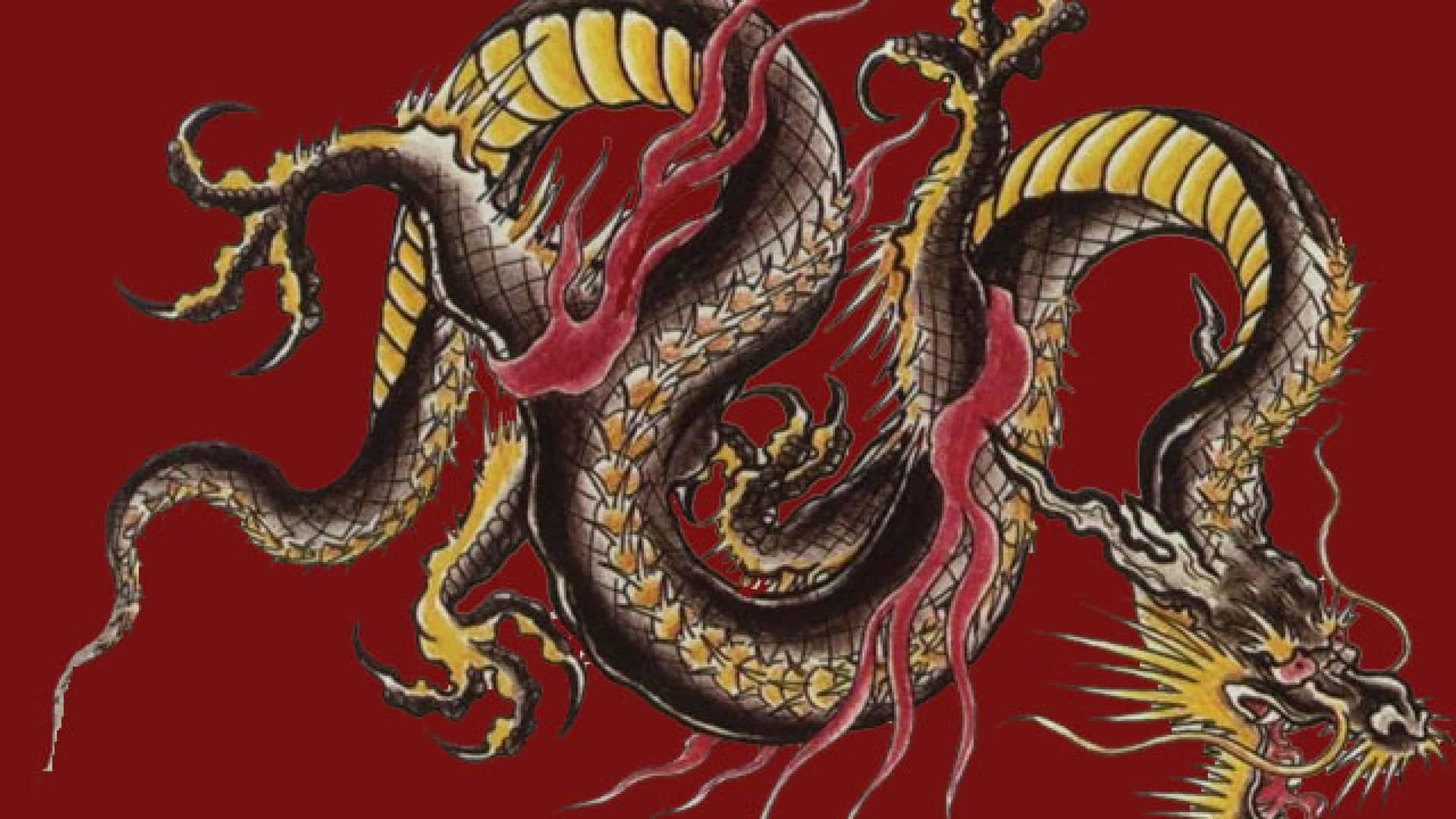 A Dragon On A Red Background