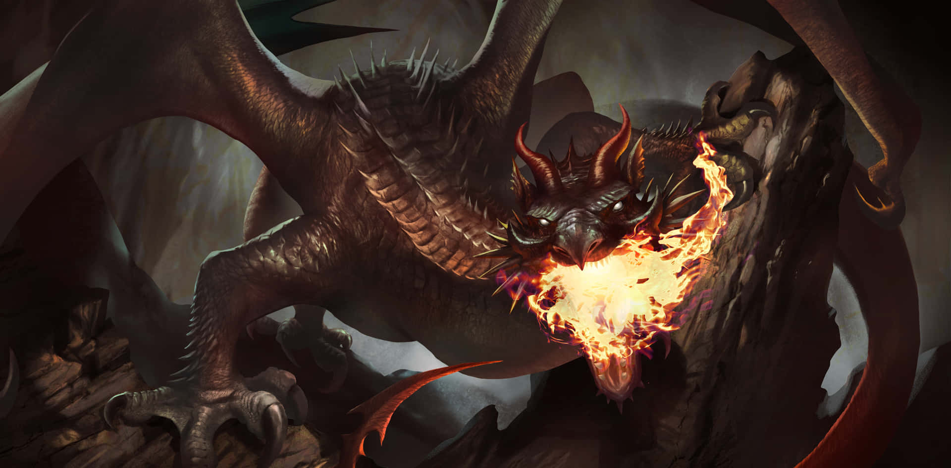 A Dragon With Fire Coming Out Of Its Mouth Background