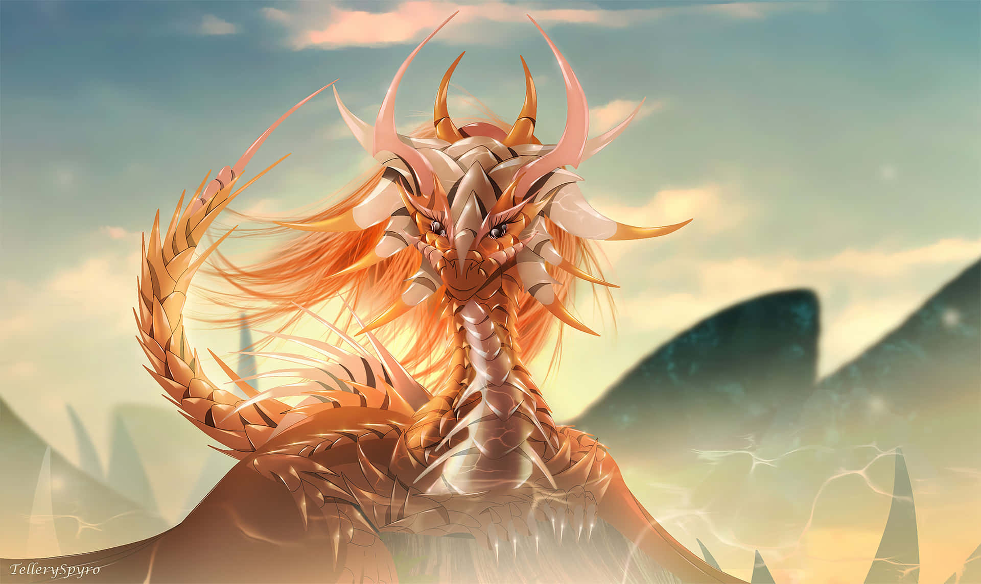 A Dragon With Long Hair And Horns Background