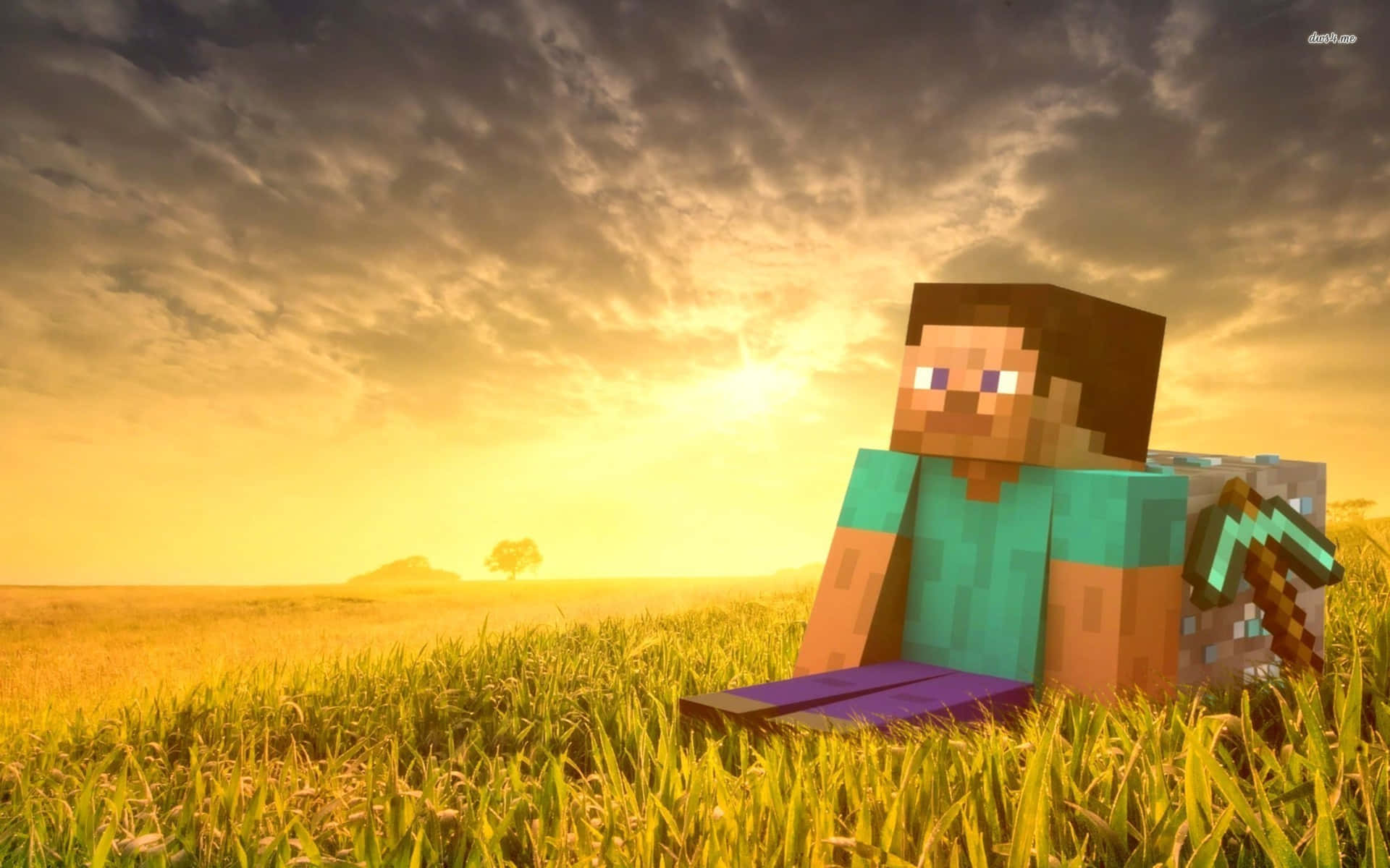 A Dramatic Sunsetting Sky In The World Of Minecraft