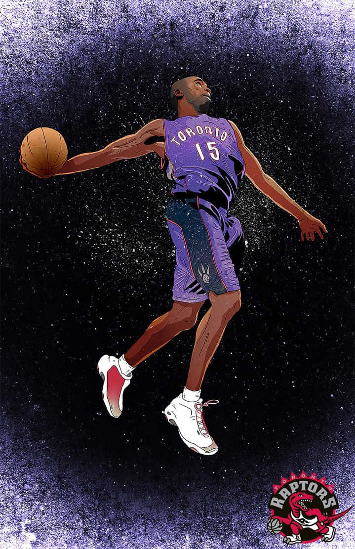 A Drawing Of A Basketball Player In Purple Background