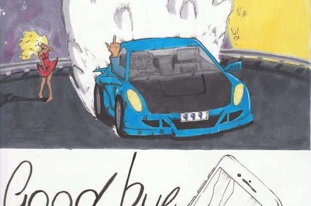 A Drawing Of A Blue Car With The Words Good Bye Background