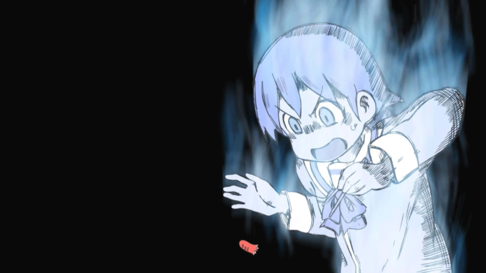 A Drawing Of A Boy With Blue Hair And Blue Flames Background