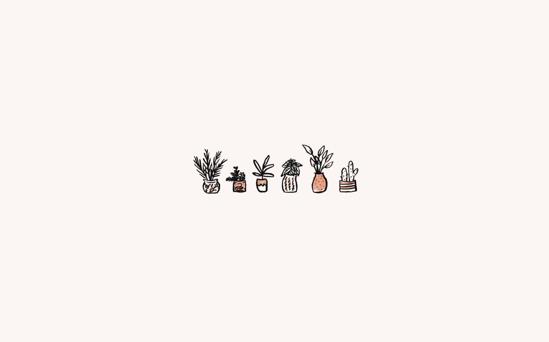 A Drawing Of A Bunch Of Plants In Vases Background