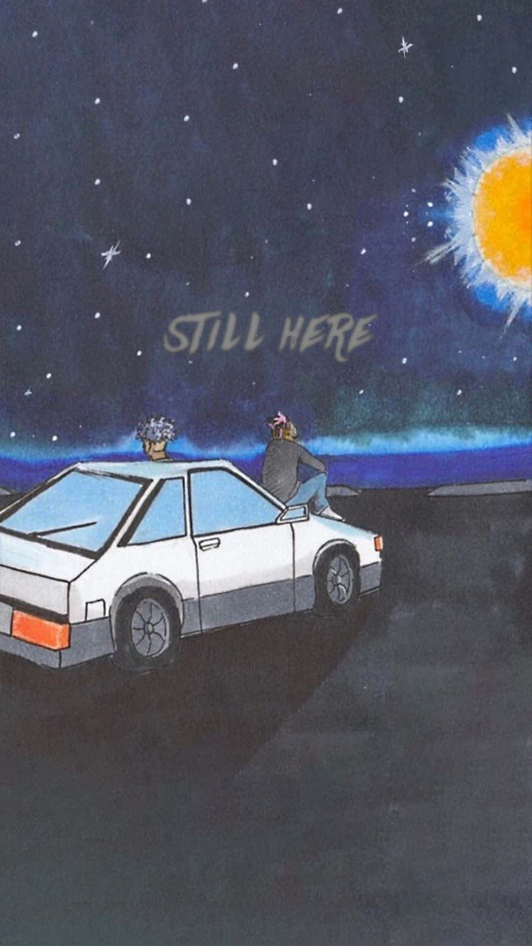 A Drawing Of A Car With The Words Still Here Background