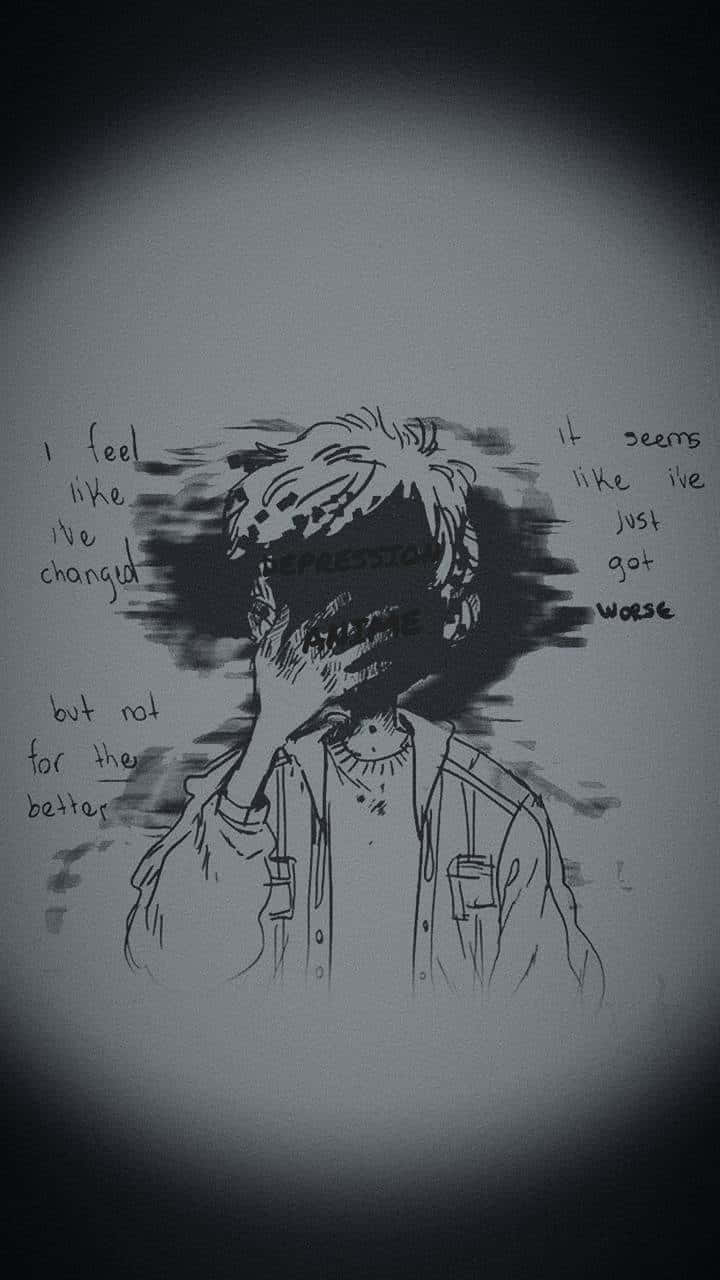 A Drawing Of A Man With His Head Covered