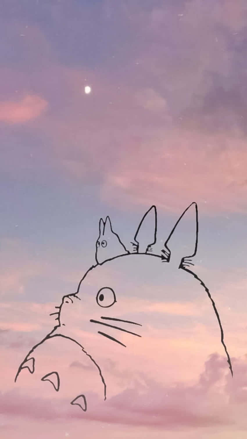 A Drawing Of A Totoro With The Moon In The Background