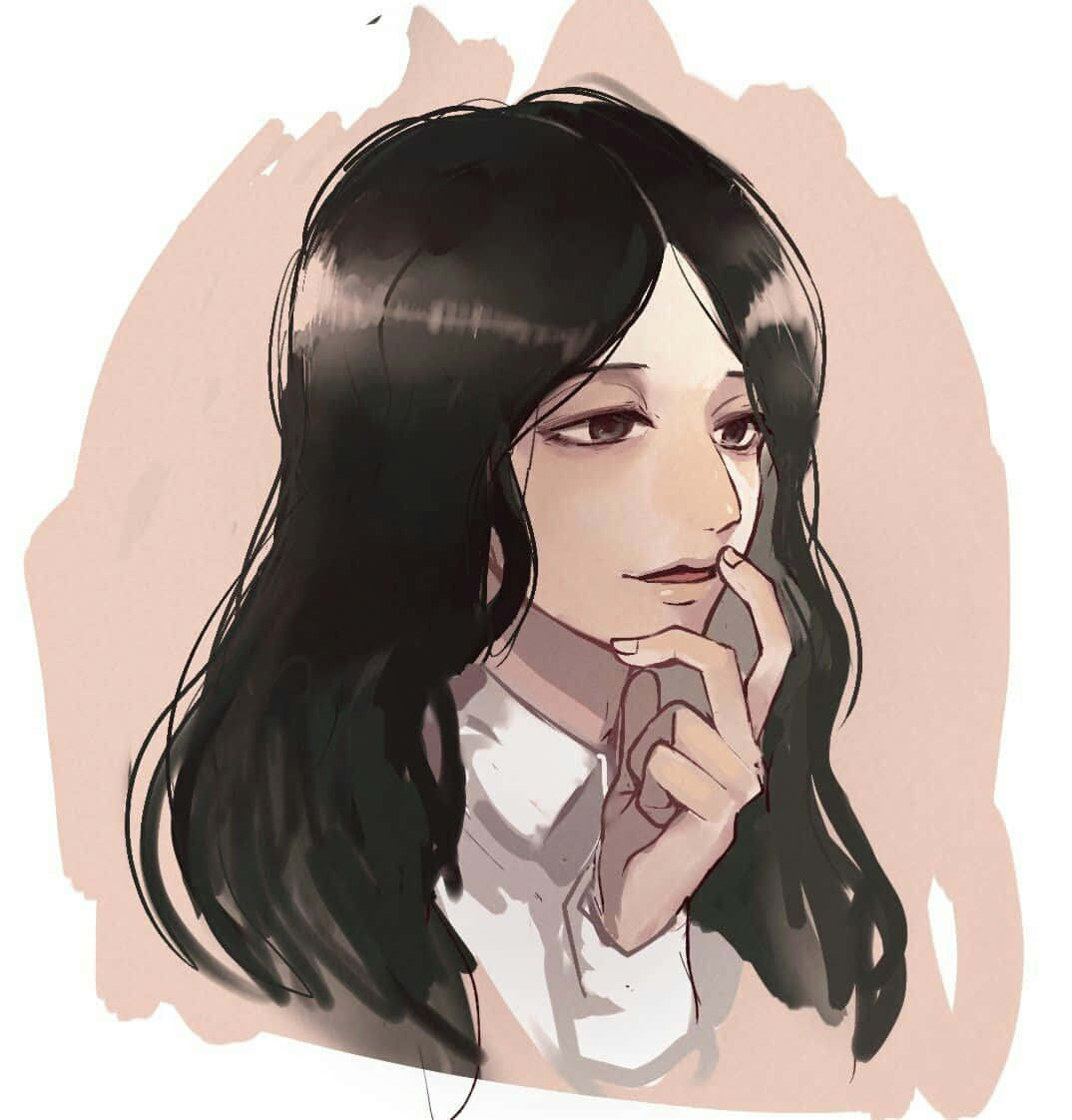 A Drawing Of A Woman With Long Black Hair Background